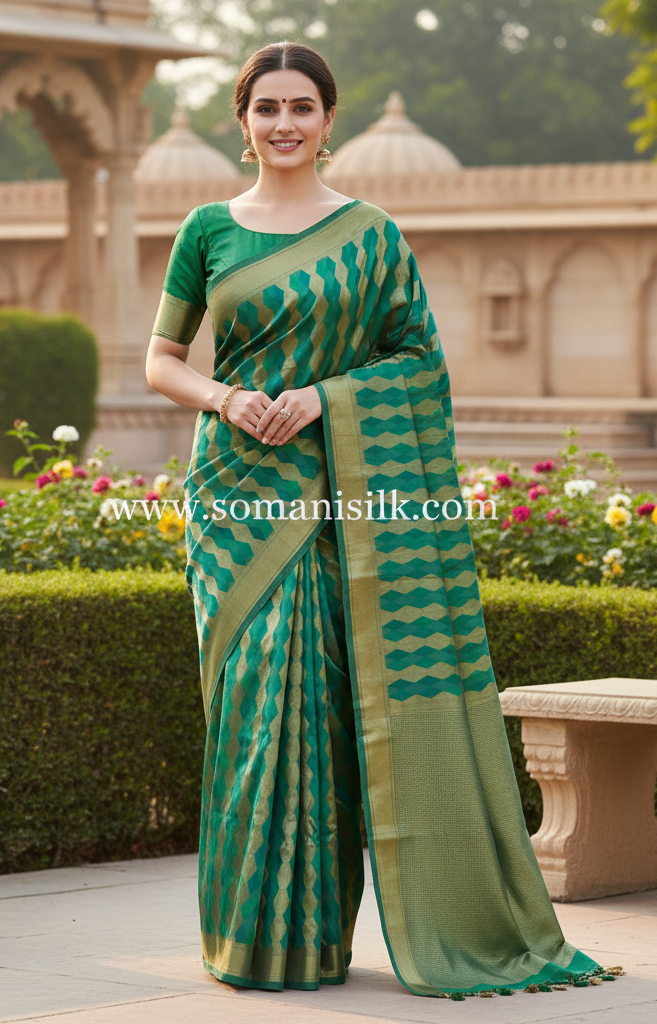 Gold Brocade Diamond Pattern Silk Saree