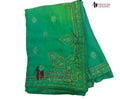 Light green simmer fabric double dye tie and dye saree with calcutta embroidery for wedding collection
