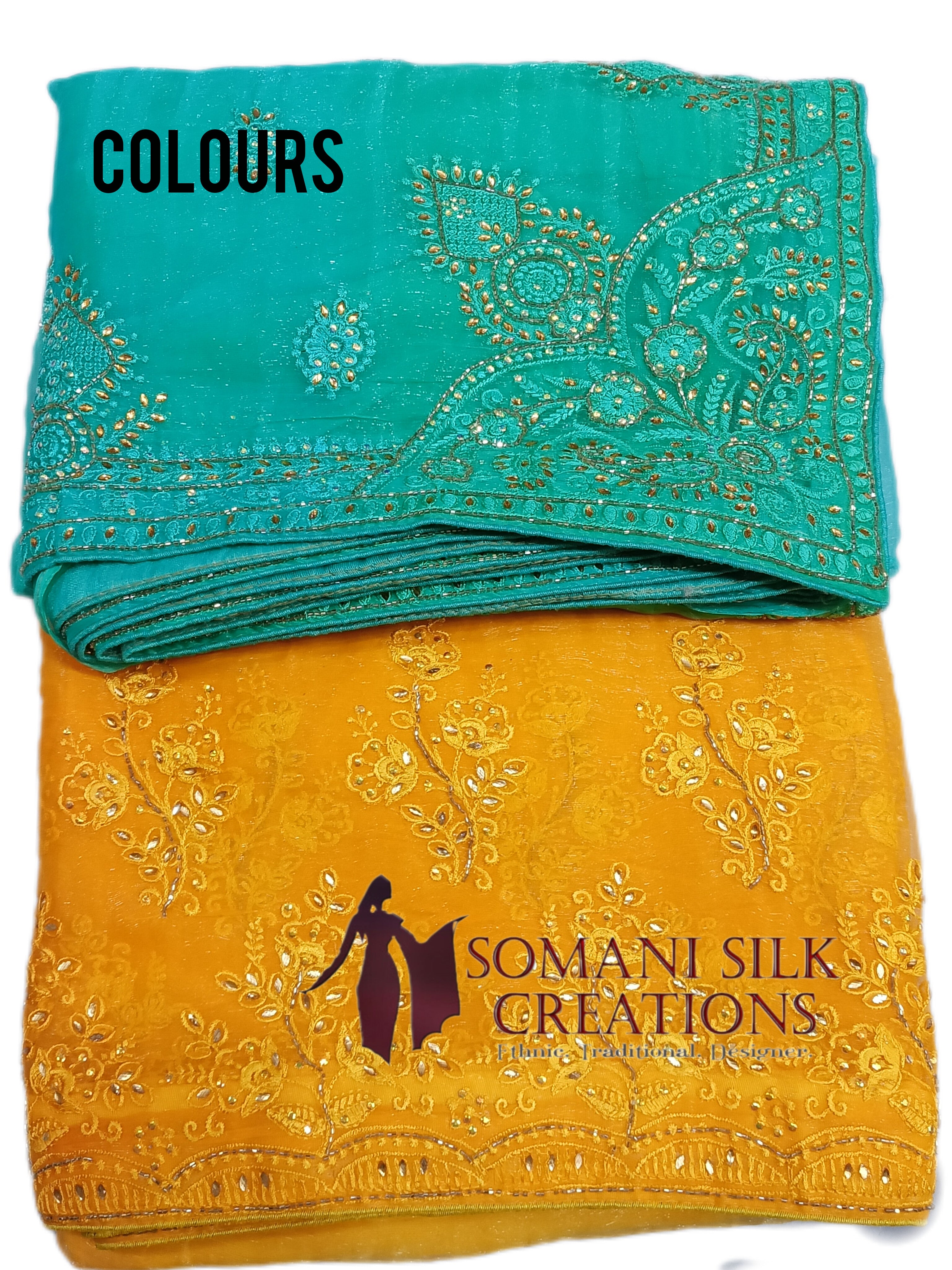 Light green simmer fabric double dye tie and dye saree with calcutta embroidery for wedding collection