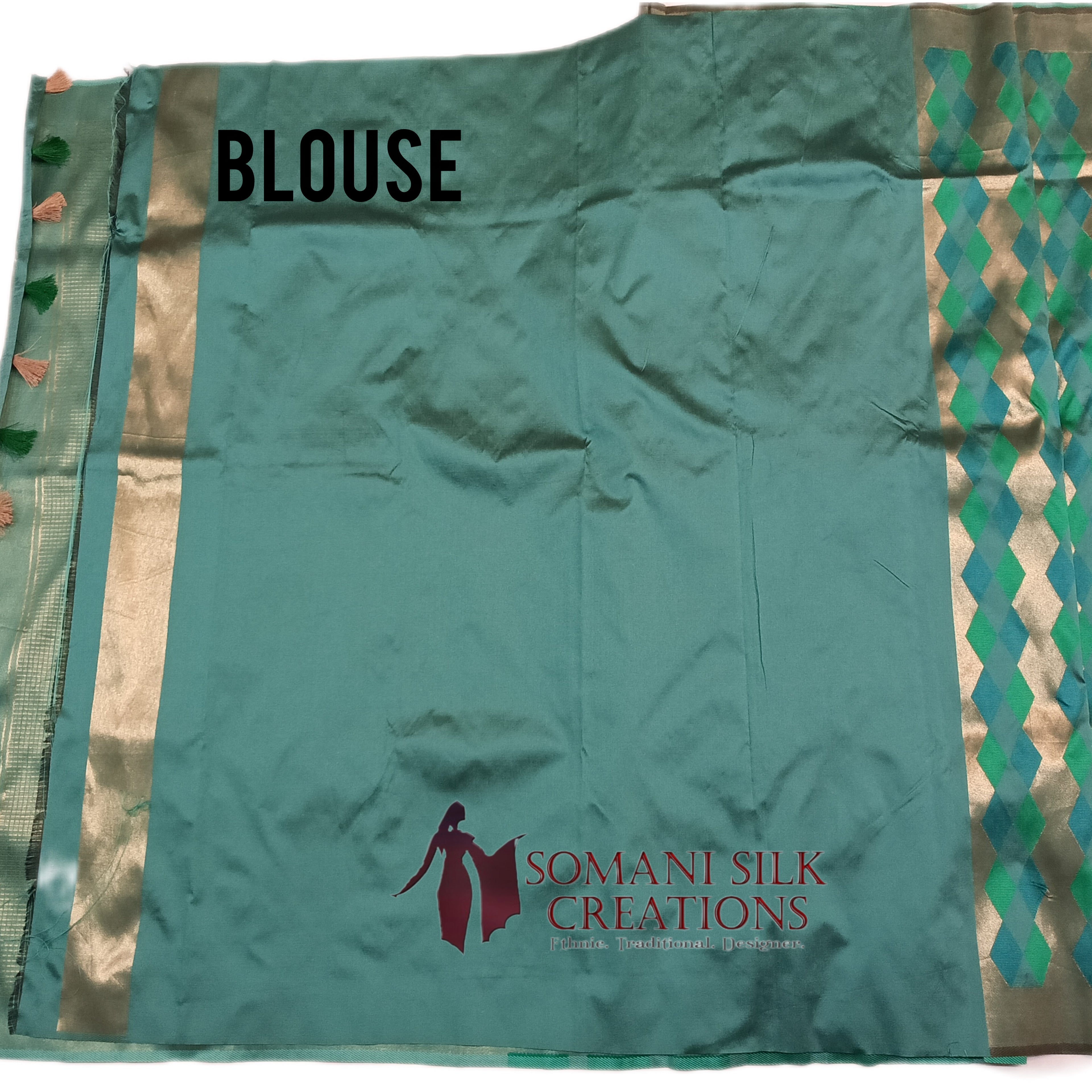 Gold Brocade Diamond Pattern Silk Saree