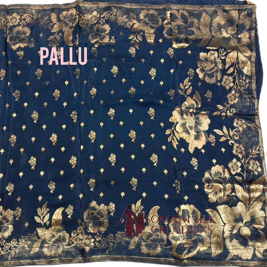 Teal (Navy) Blue Jimi Chu Self Weaving Saree