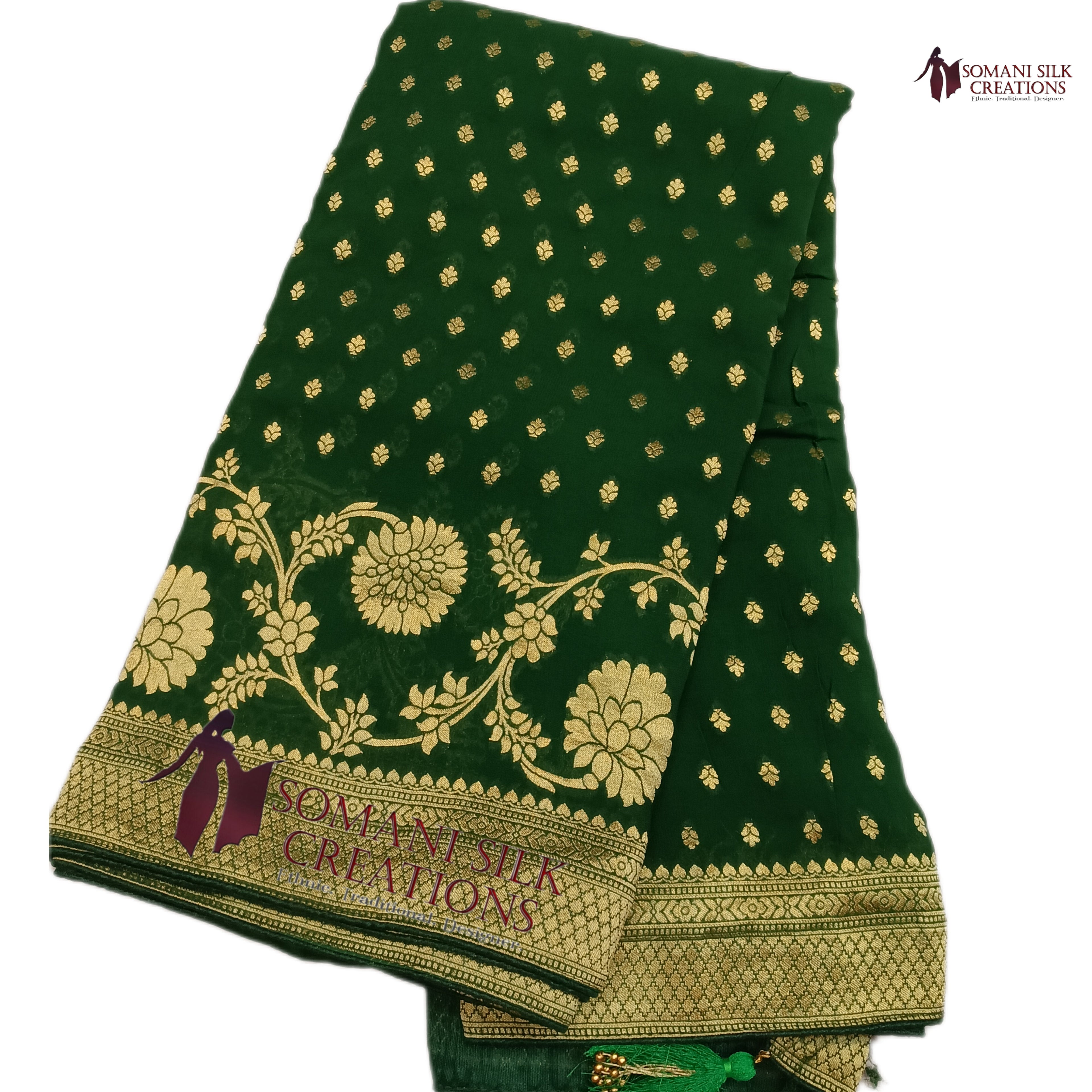 Leaf_Green_Georgette_Buti_Saree