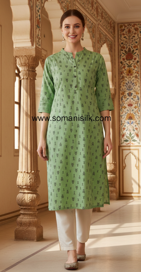 Light Green Colour Cotton Kurti