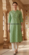 Light Green Colour Cotton Kurti