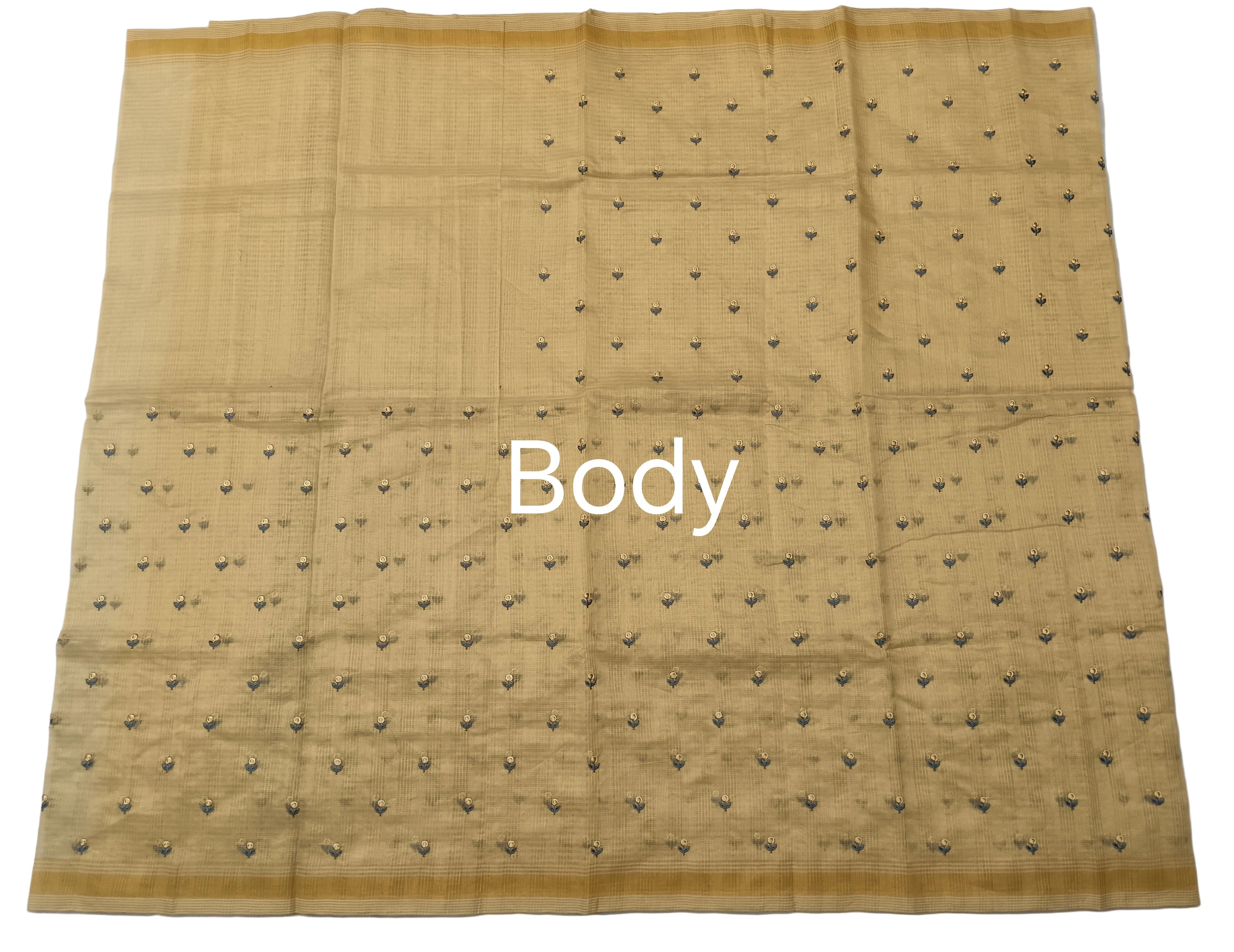 Multicheck Supernet Off-white Resham Embroidery Calcutta Saree