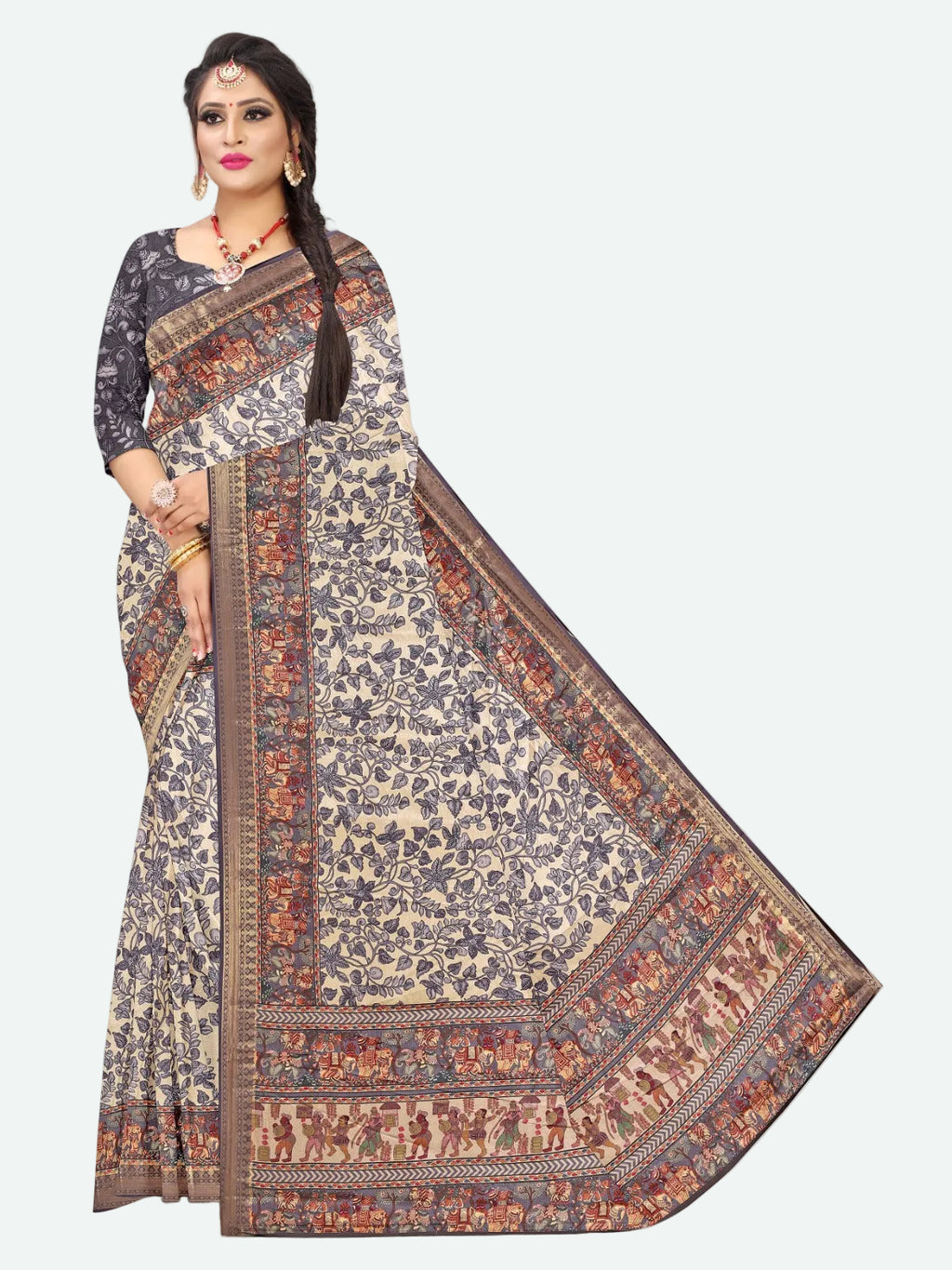 Off white pichwai print saree online