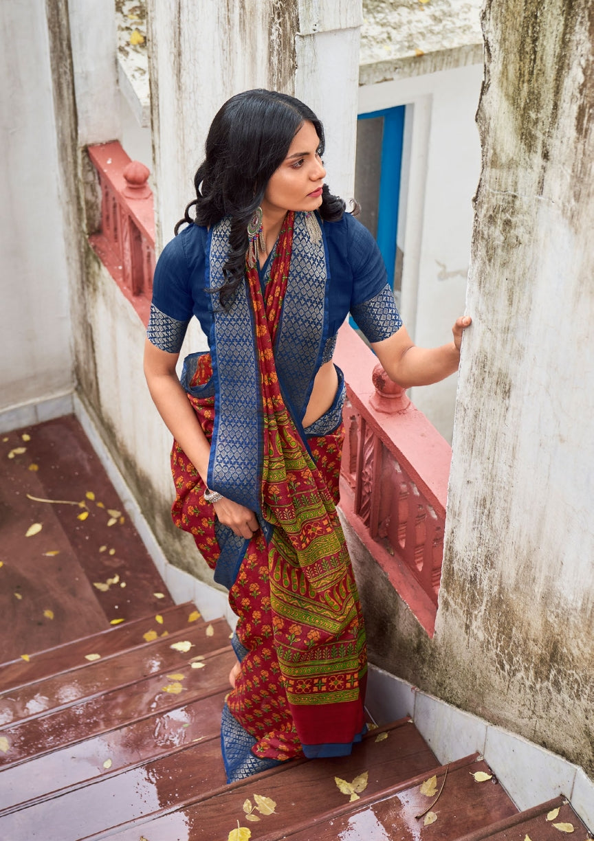 PV Cotton Printed Chanderi Saree