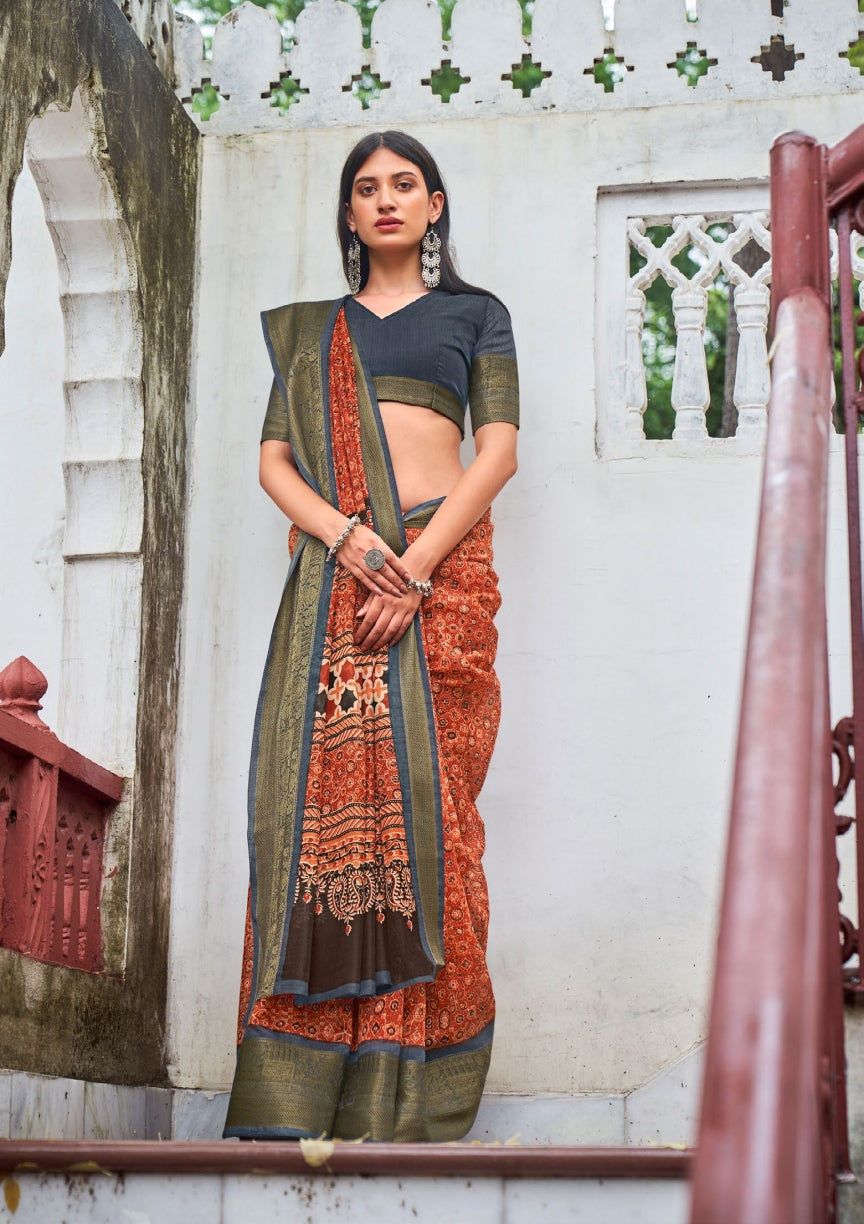 PV Cotton Printed Chanderi Saree