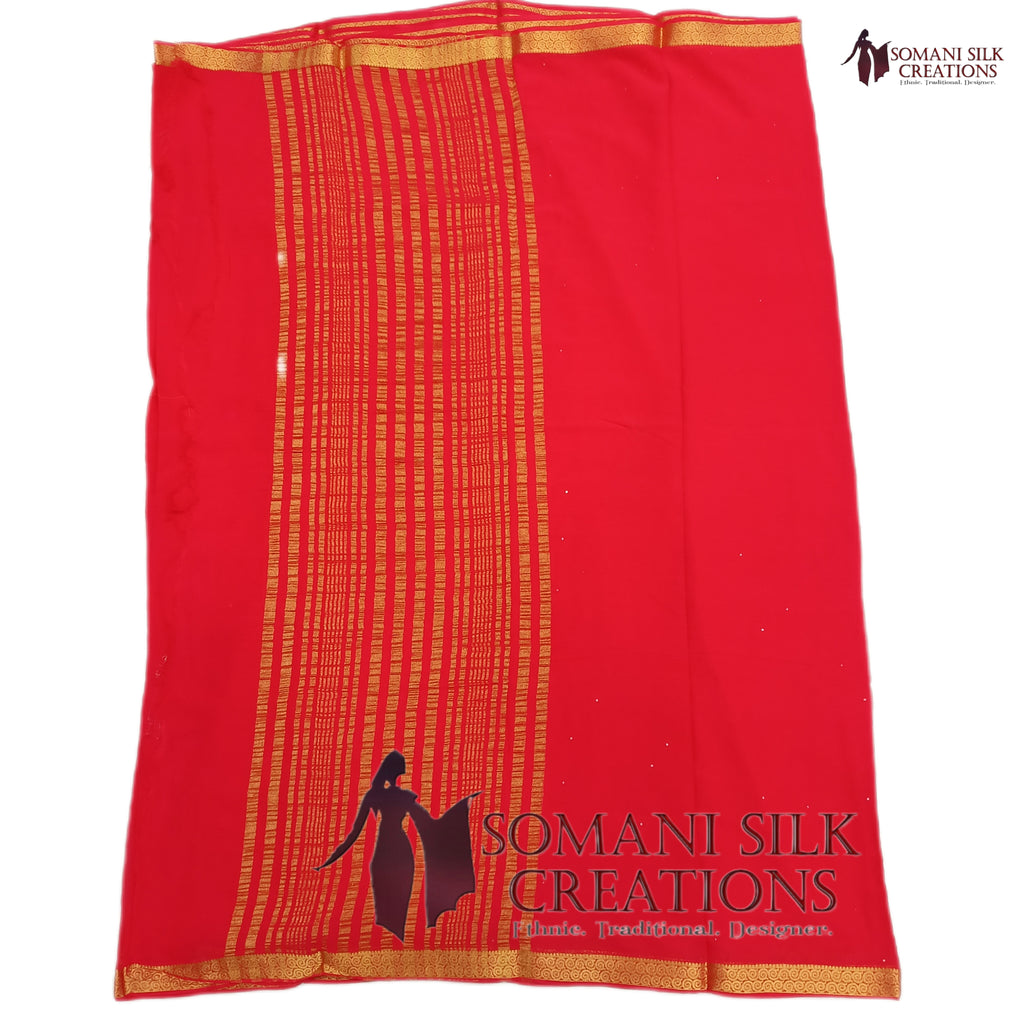 Pink Chiffon Zari Piping Border Saree