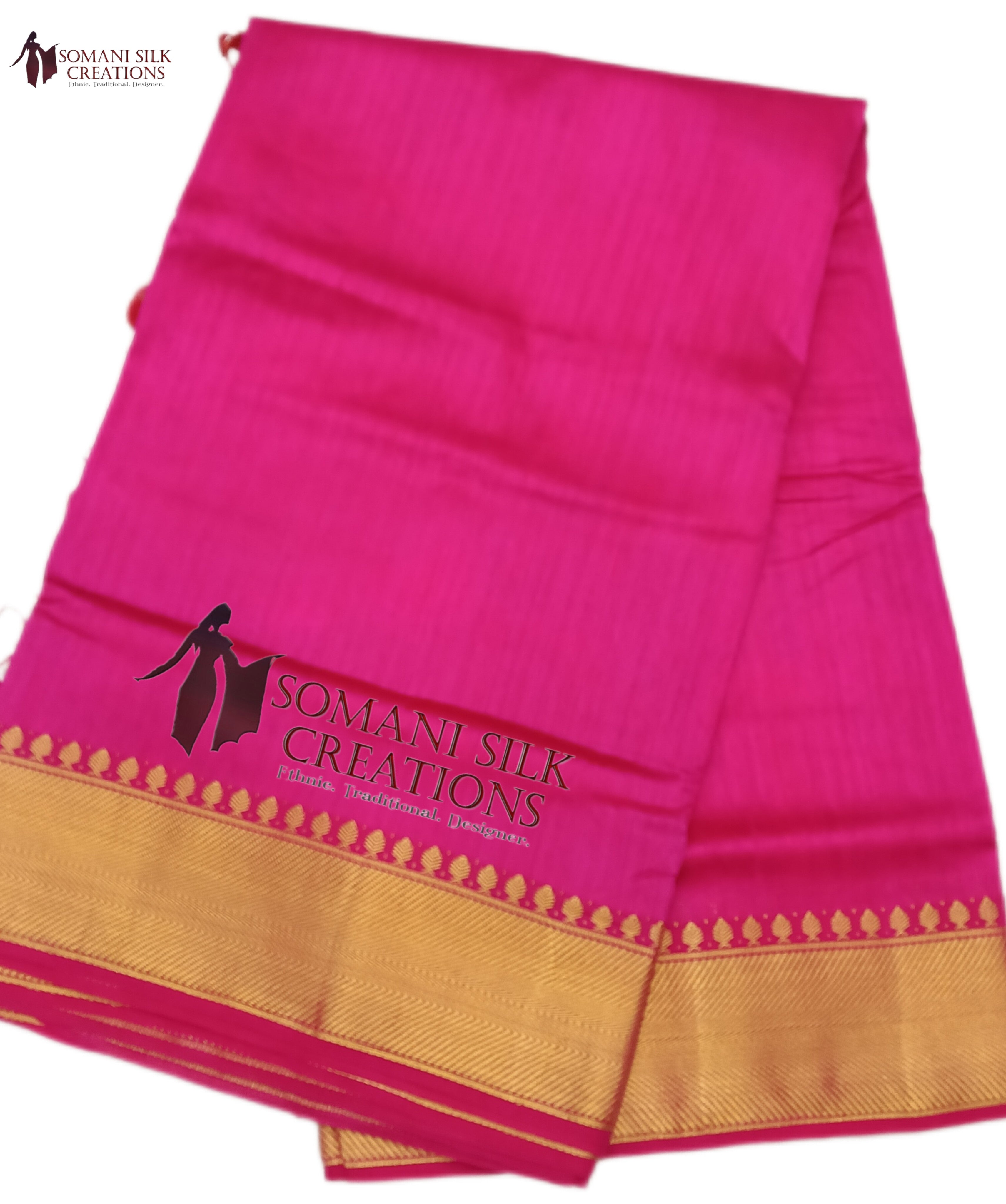 Plain Pink Silk Saree with Golden Border
Bonga Silk