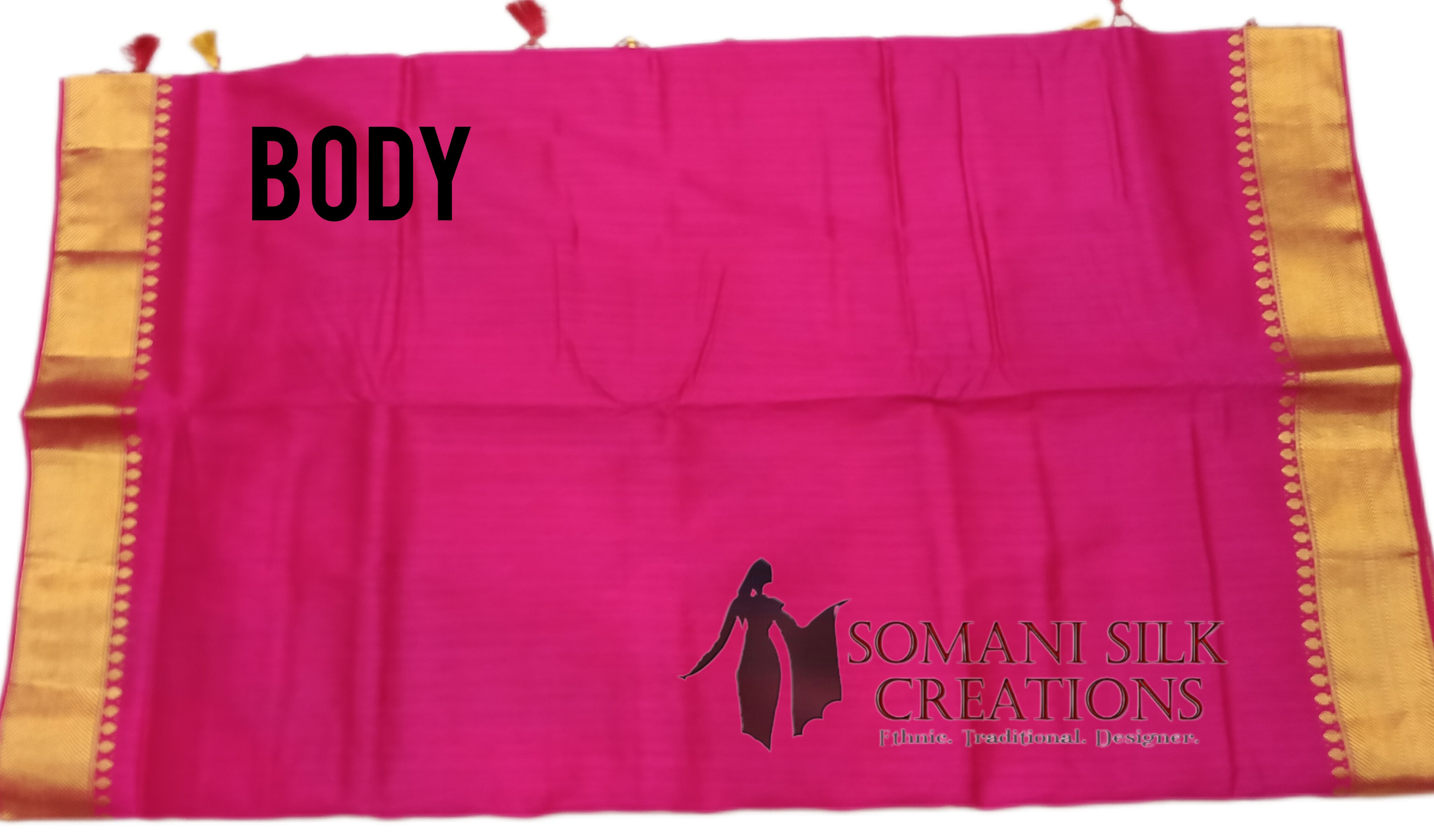 Plain Pink Silk Saree with Golden Border