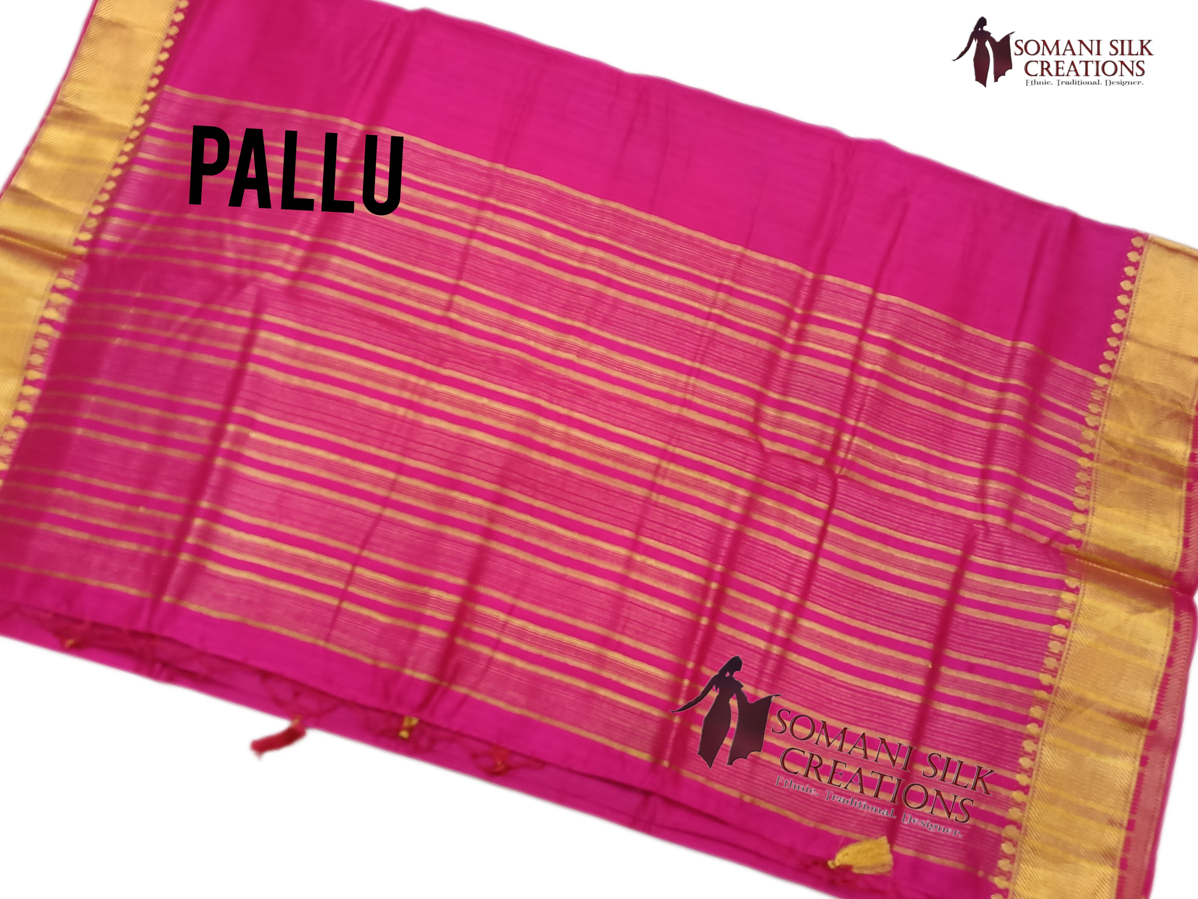 Plain Pink Silk Saree with Golden Border