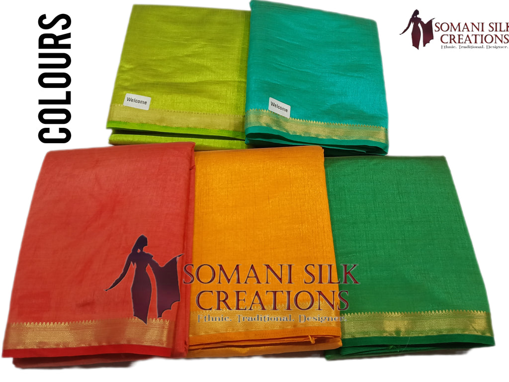 Plain art silk 1 inch zari border mustard yellow color saree
