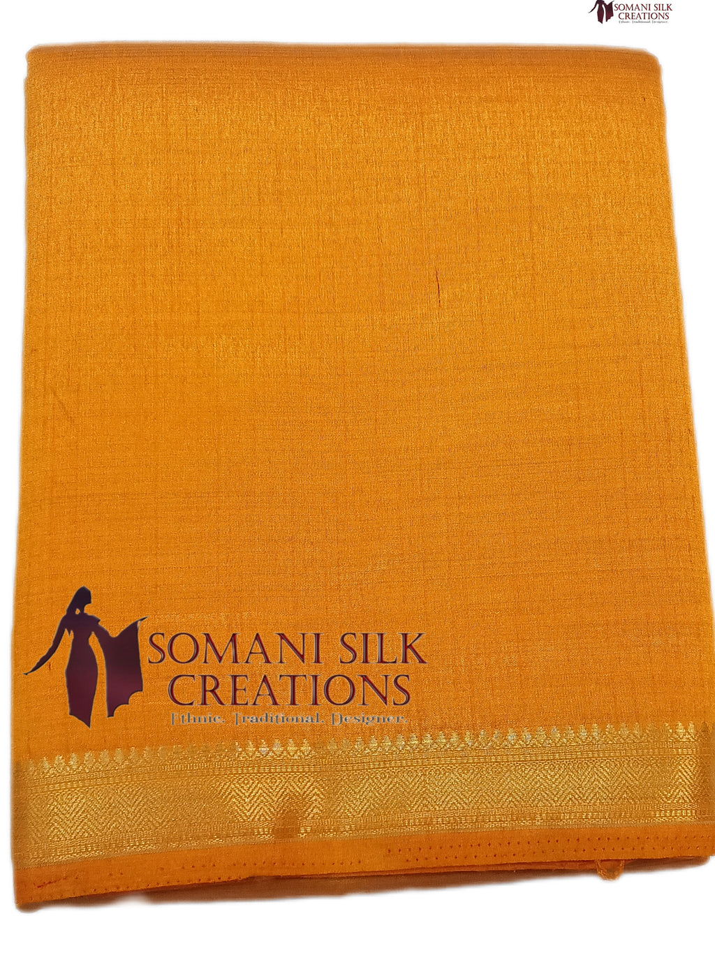 Plain art silk 1 inch zari border mustard yellow color saree