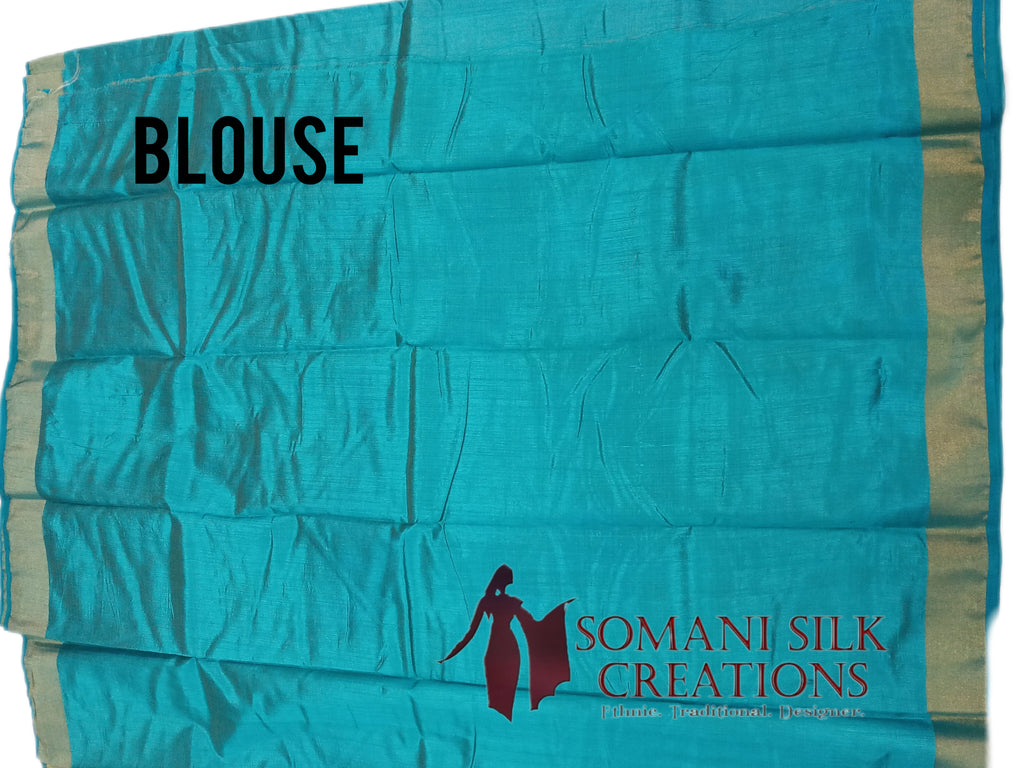 Plain art silk zari border blue color saree