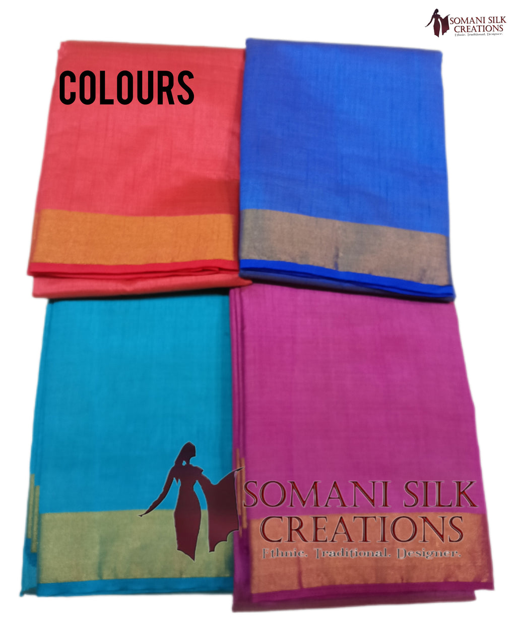 Plain art silk zari border blue color saree