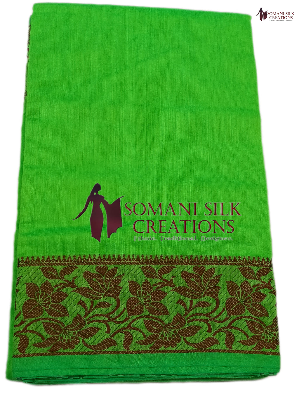 Plain chanderi green color saree 