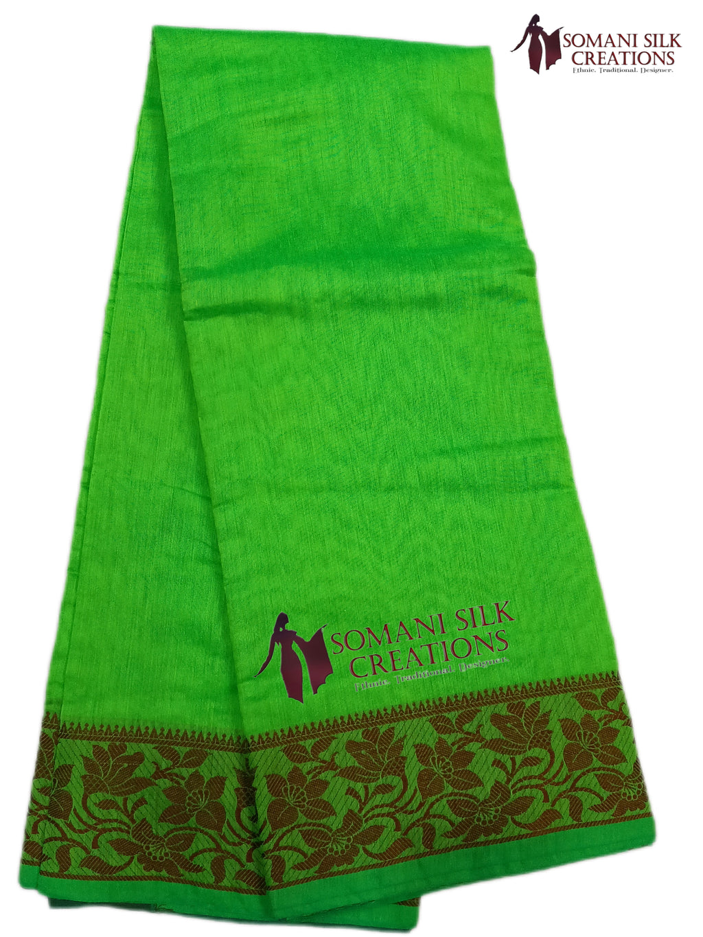 Plain chanderi green color saree 