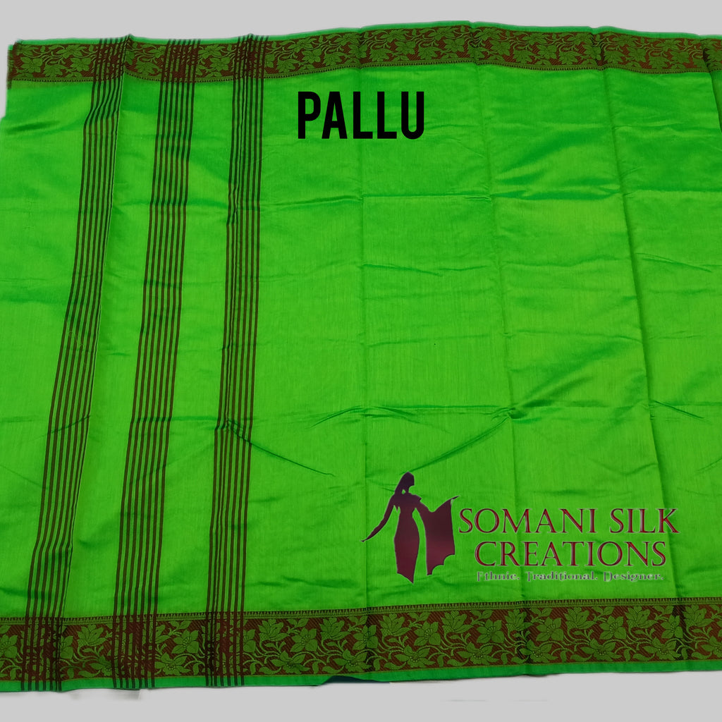 Plain chanderi green color saree 
parrot Green Saree