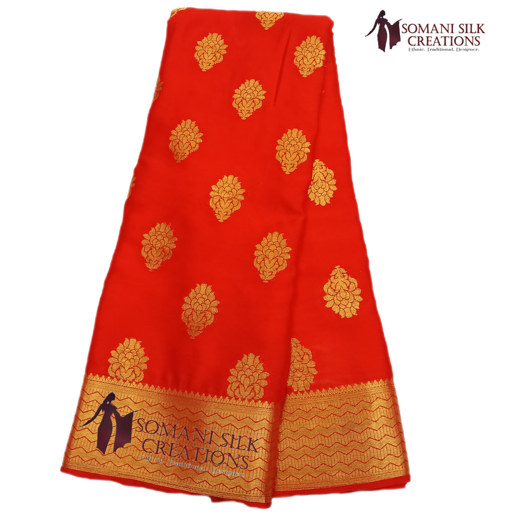 Premium Chinon Red Color Zari Buti Saree 