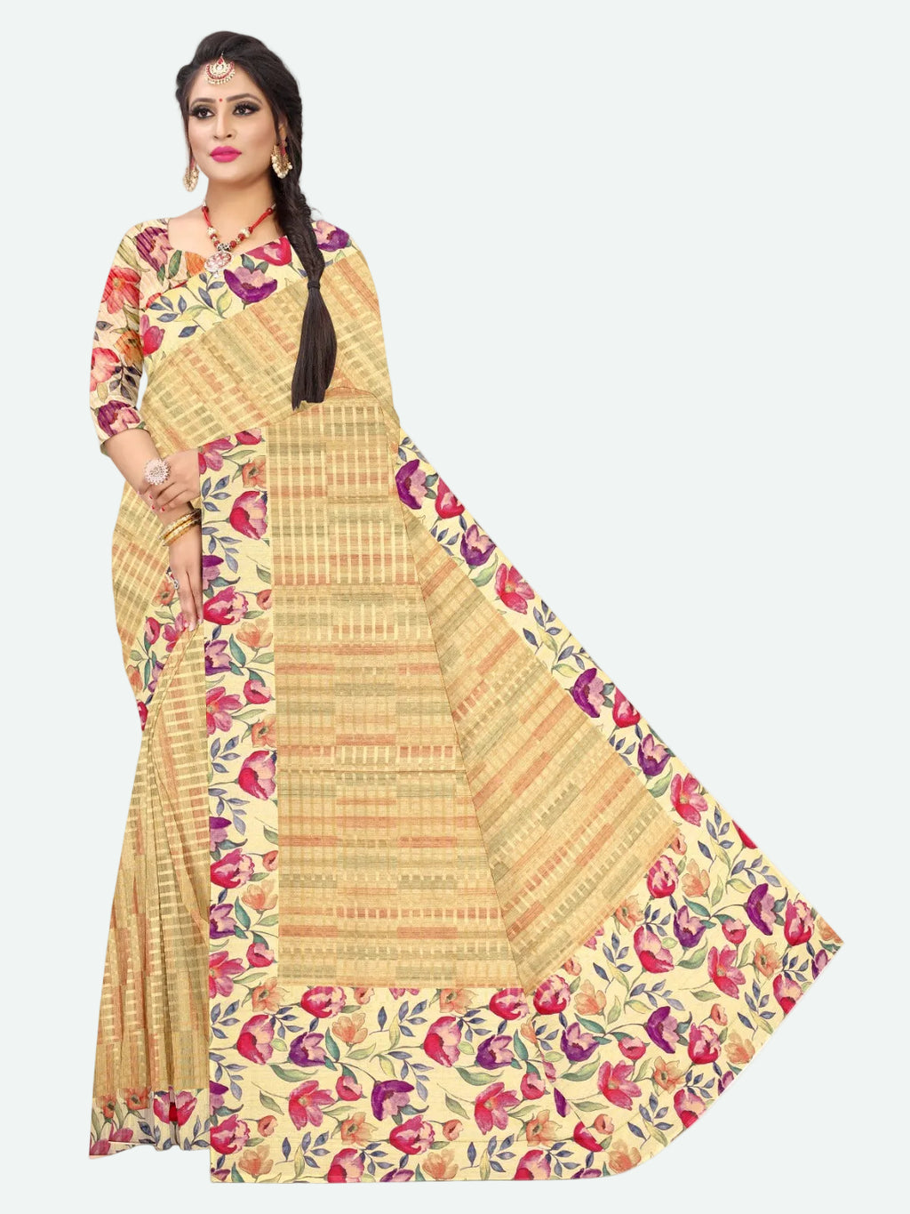 Printed Art Silk Cotton Feel Zari Line Saree, Sarees Onlinw, Printed Saree in Gwalior