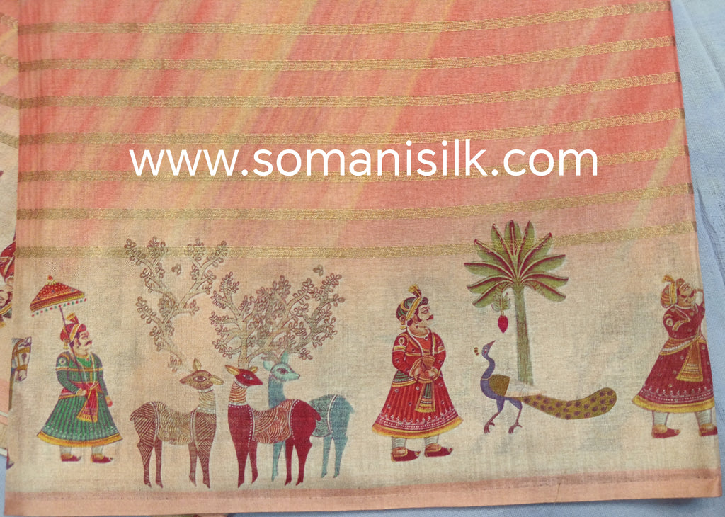 Printed Art Silk Cotton Feel Zari Line Saree, Sarees Online, Printed Saree in Gwalior
