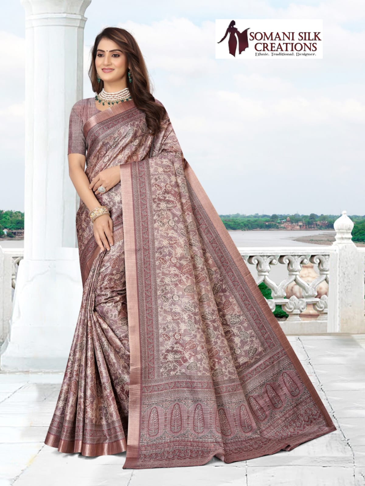 Printed banarsi check saree