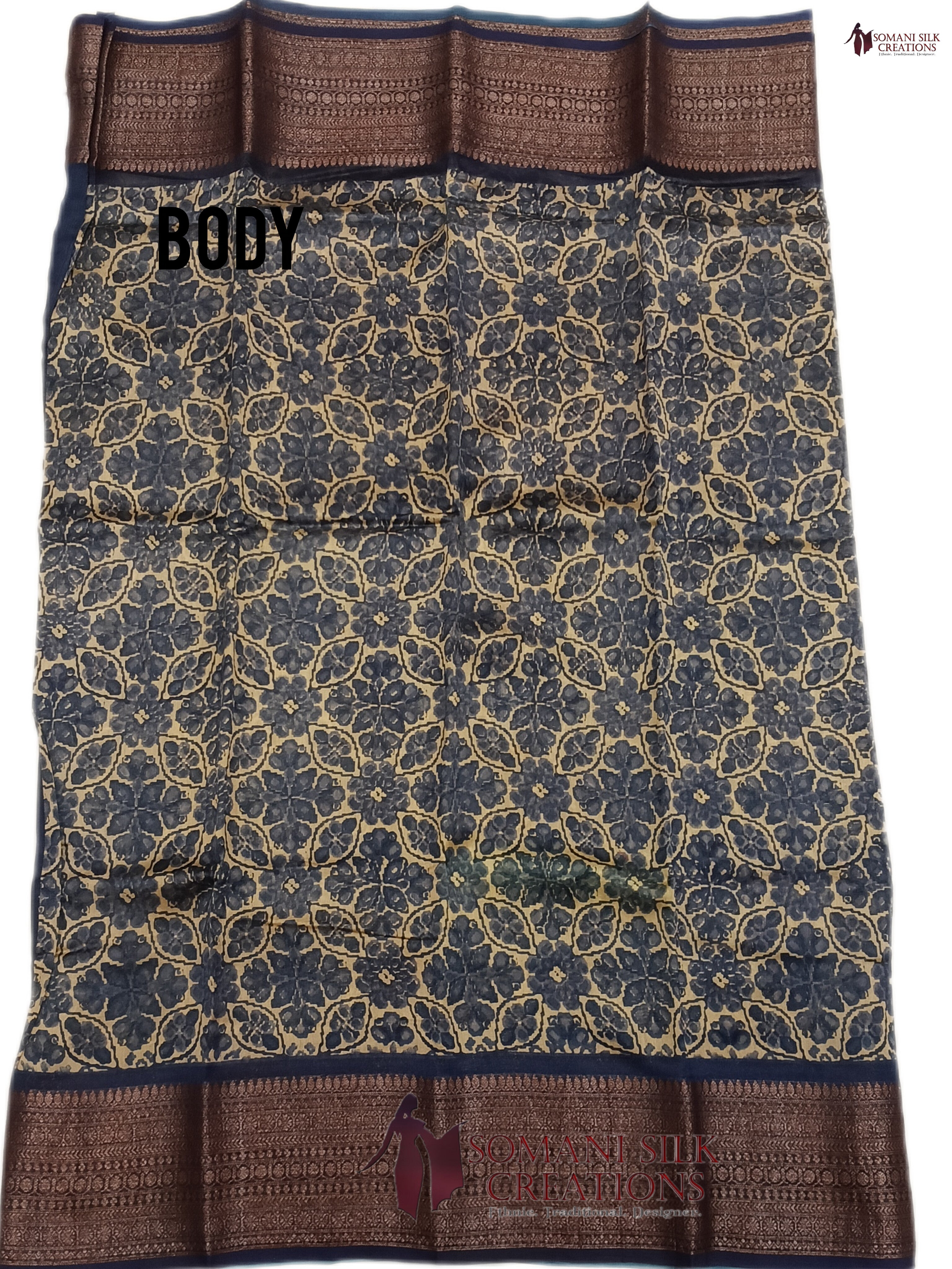 Printed chanderi cotton with antique zari border pallu