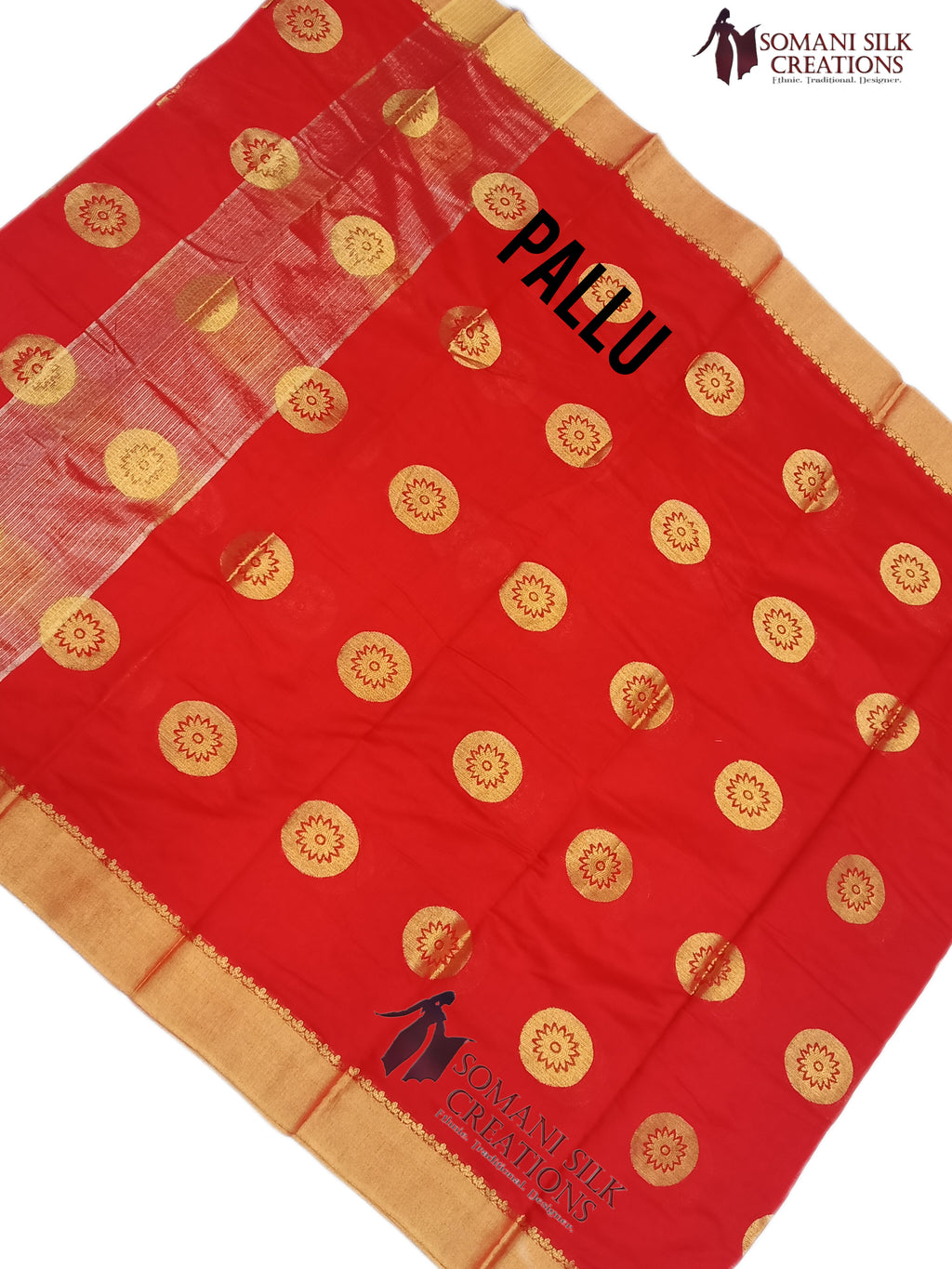 Red Chanderi with Gol Buti Saree with plain border
