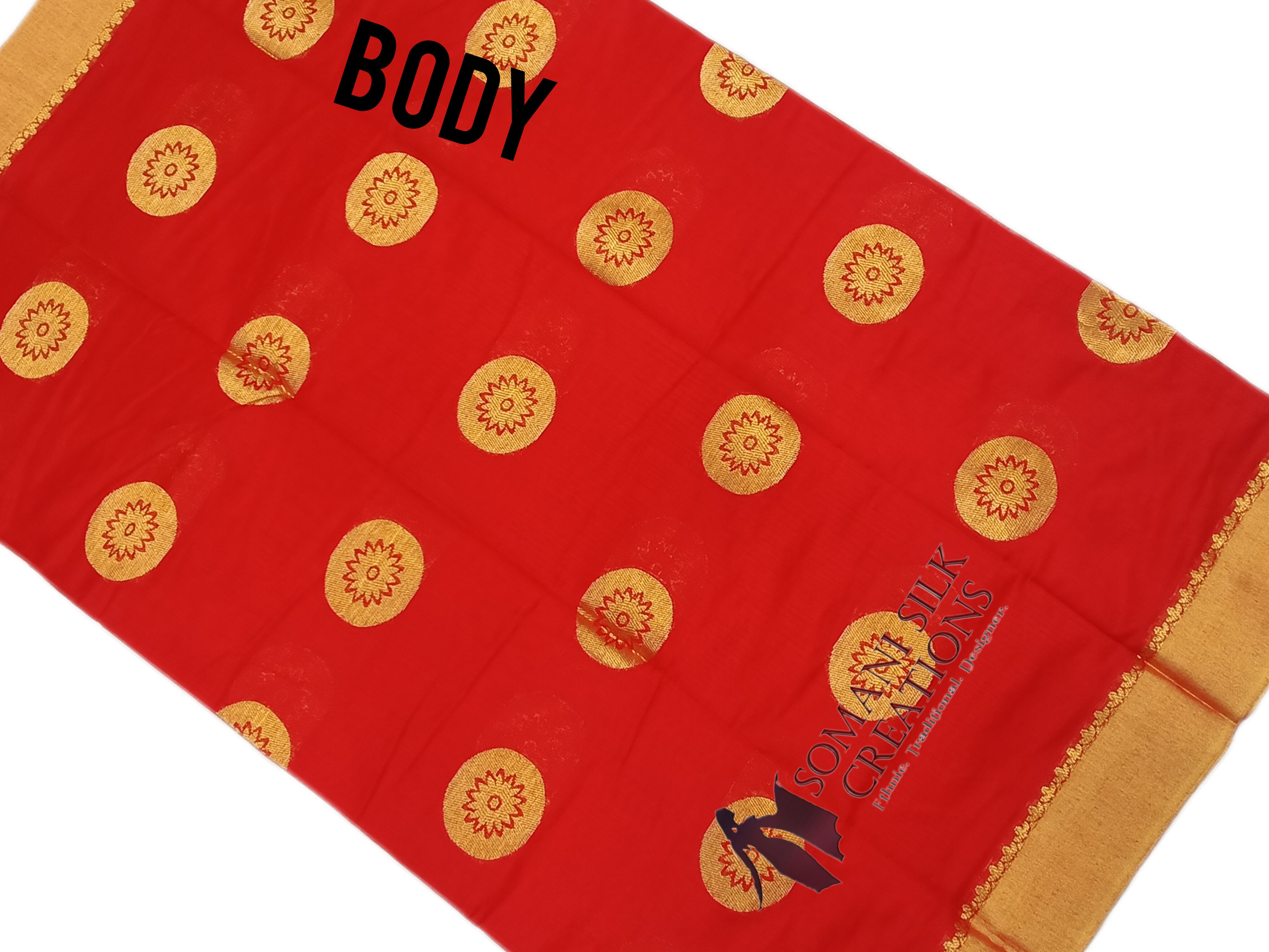 Red Chanderi with Gol Buti Saree with plain border