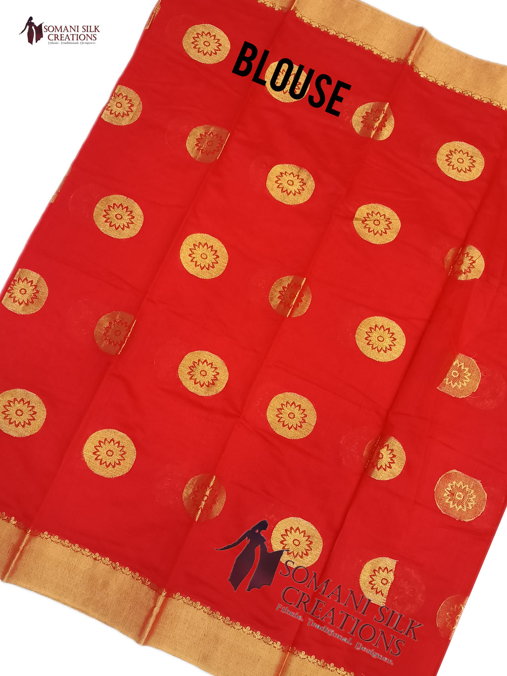 Red Chanderi with Gol Buti Saree with plain border