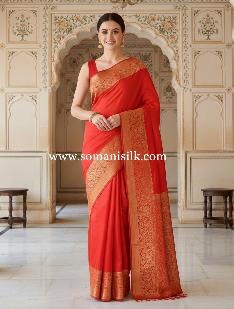Red Plain Heav Pallu Dola Silk