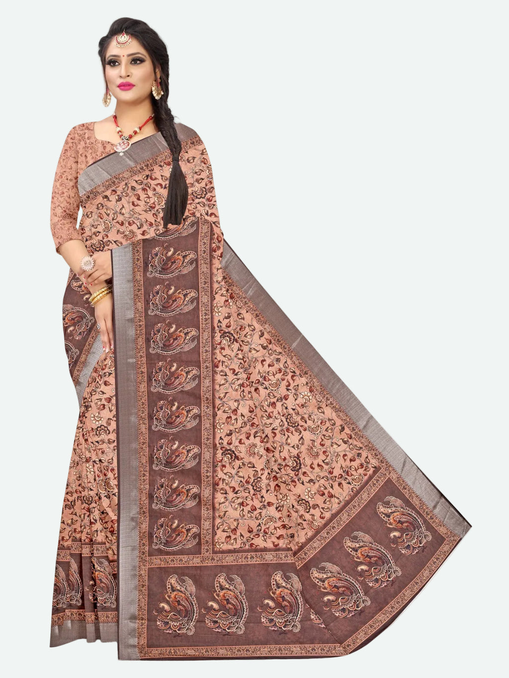 Rust colour digital print saree online