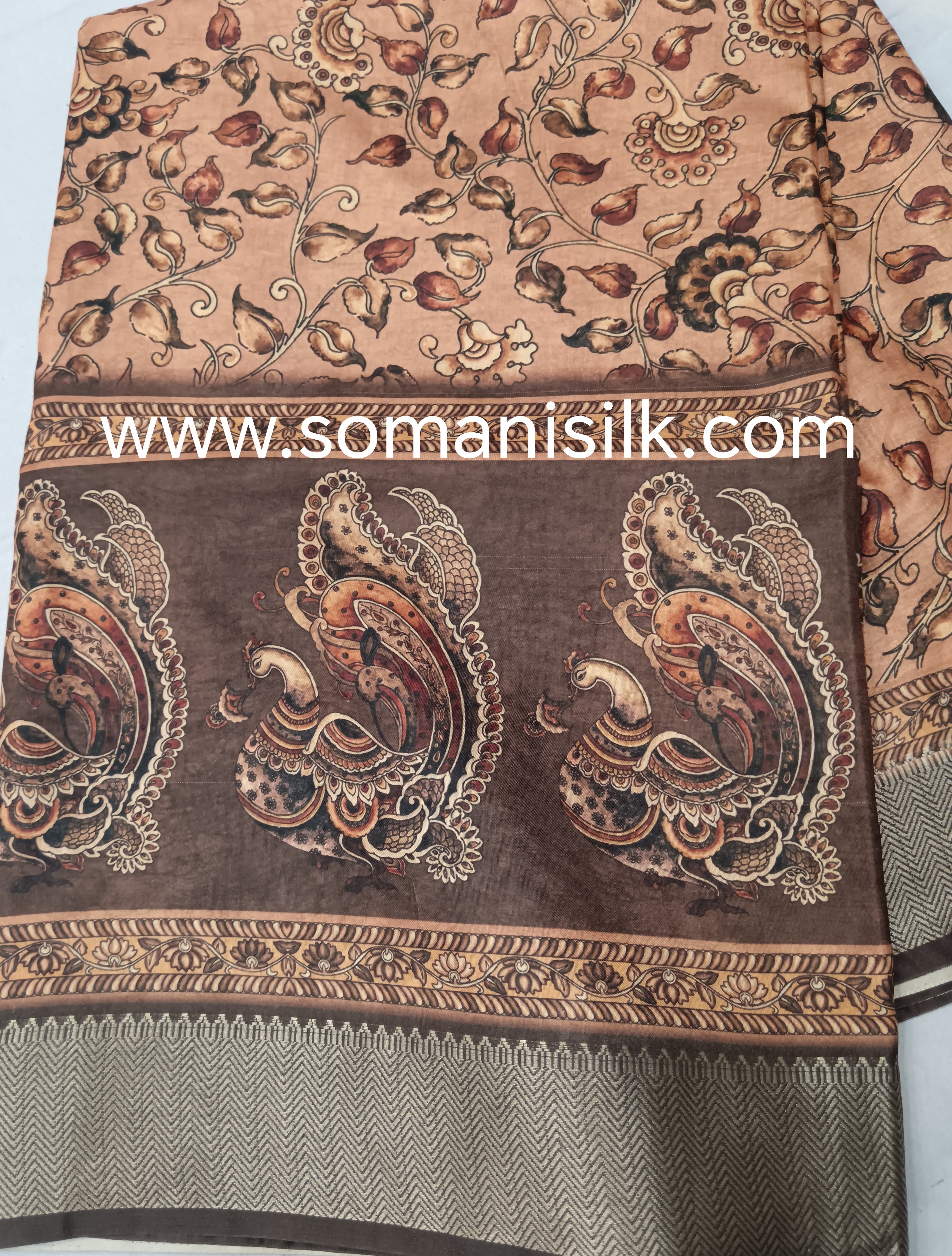 Rust colour digital print saree online