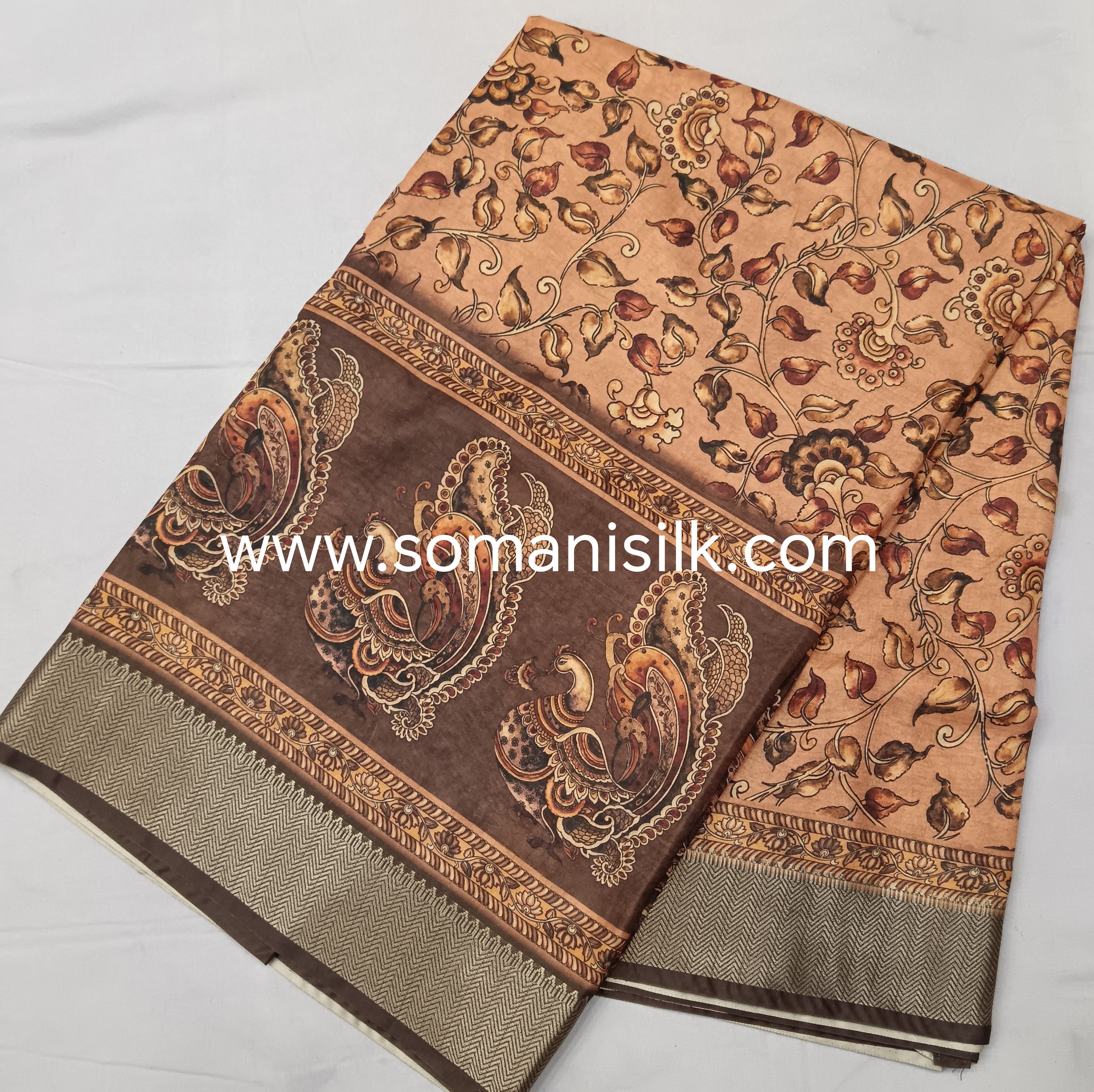 Rust colour digital print saree online