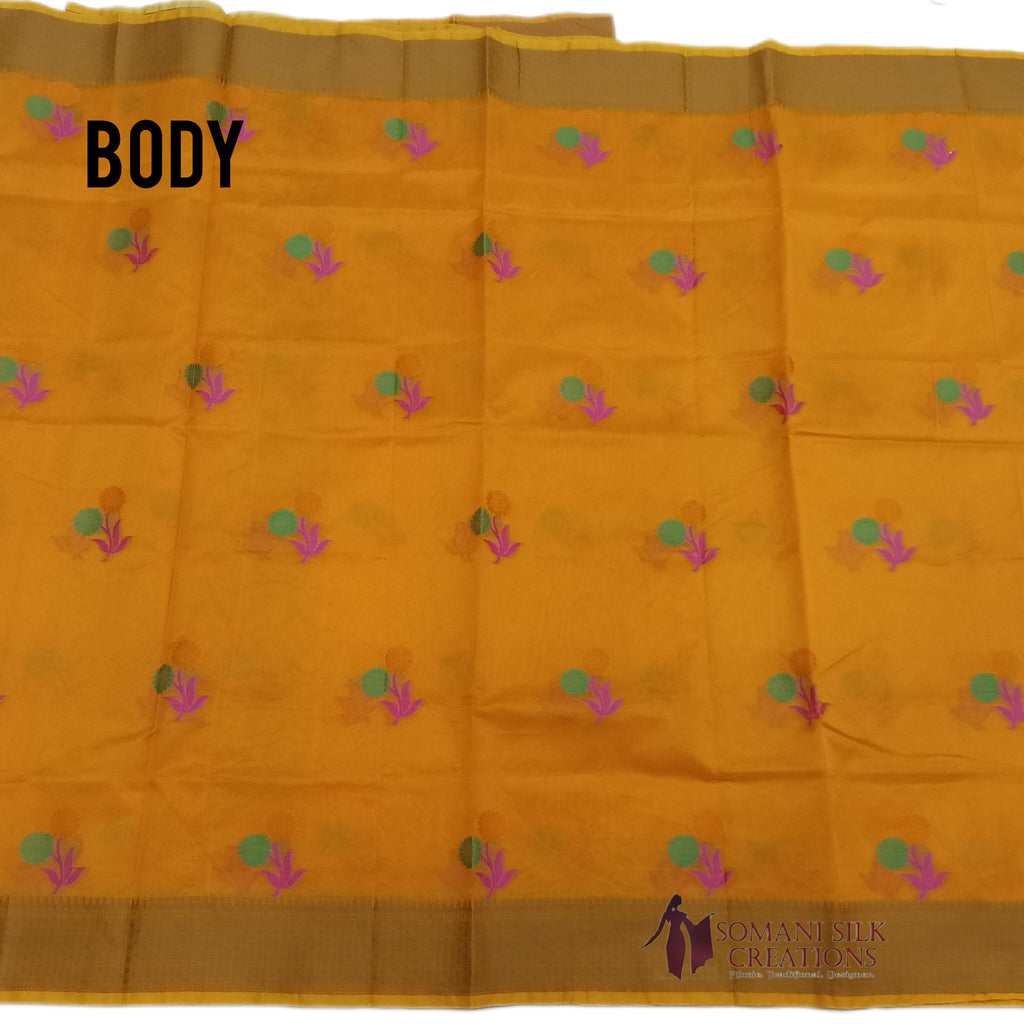 Self Weaving Handloom Supernet Rust Saree