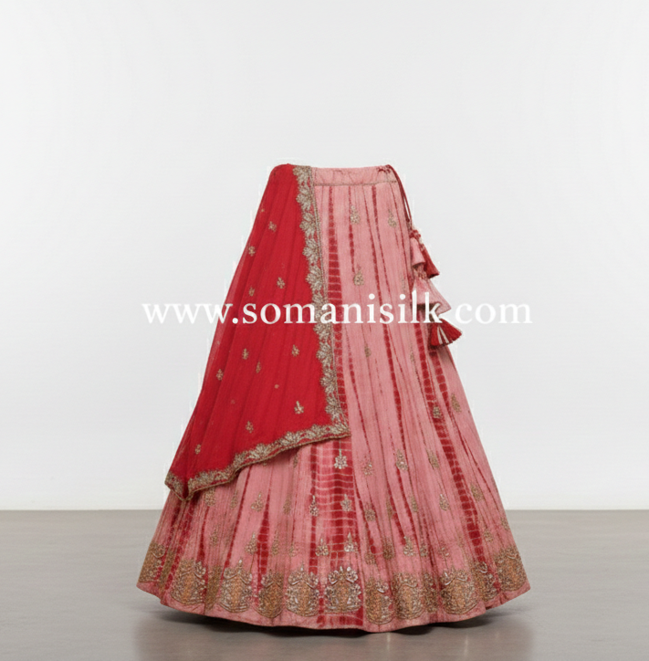 Shibori Print Peach Colour Gota Patti Lehanga