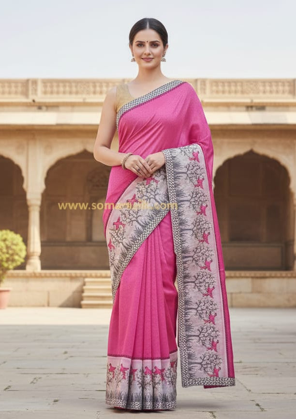 Supernet saree pink colour