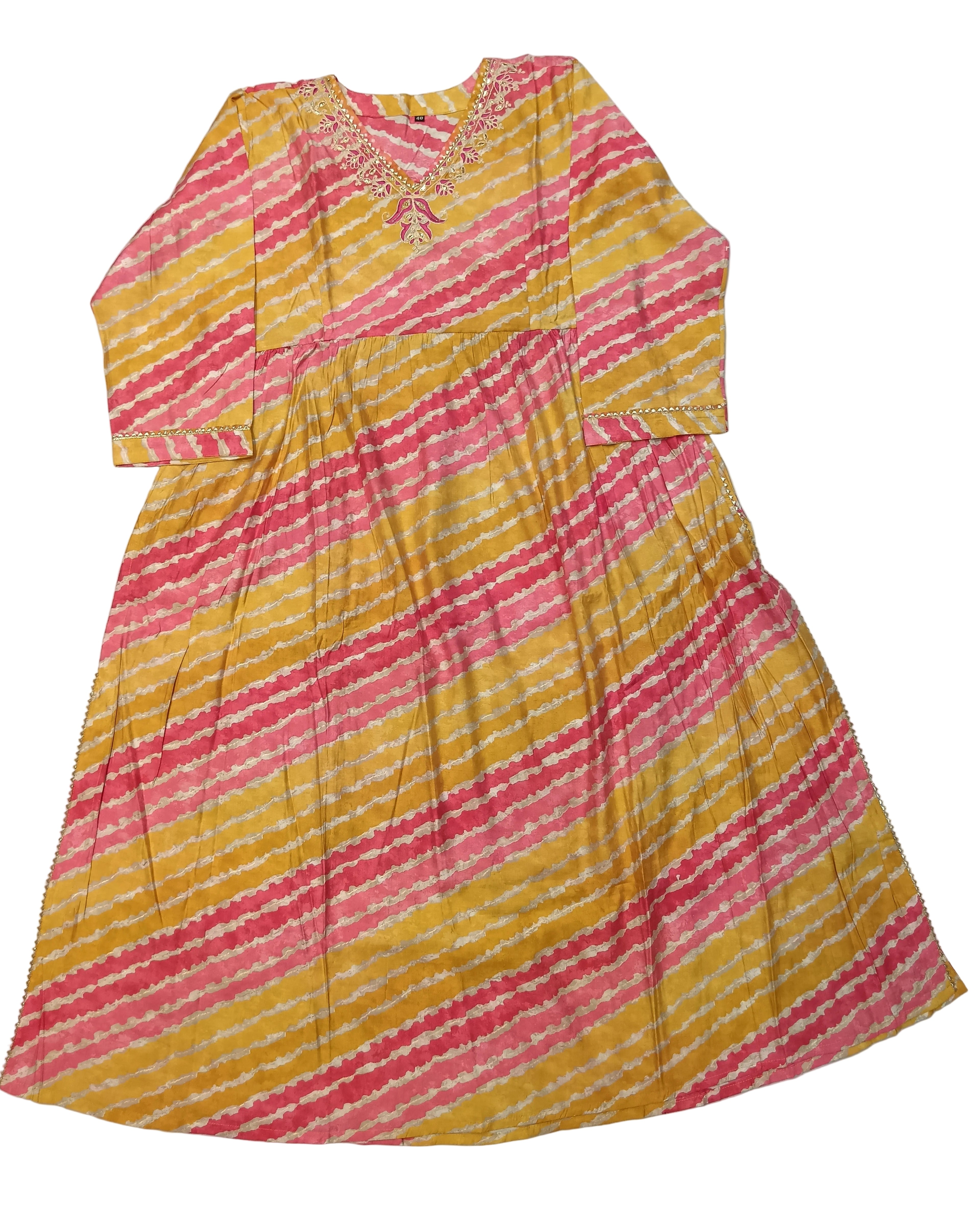 Yellow Pink Multicolour Lehariya Suit, suits in gwalior, dress for haldi, mehandi