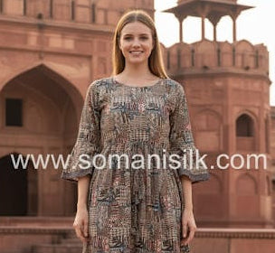 abstract print long salwar suit, muslin three piece suit in gwalior