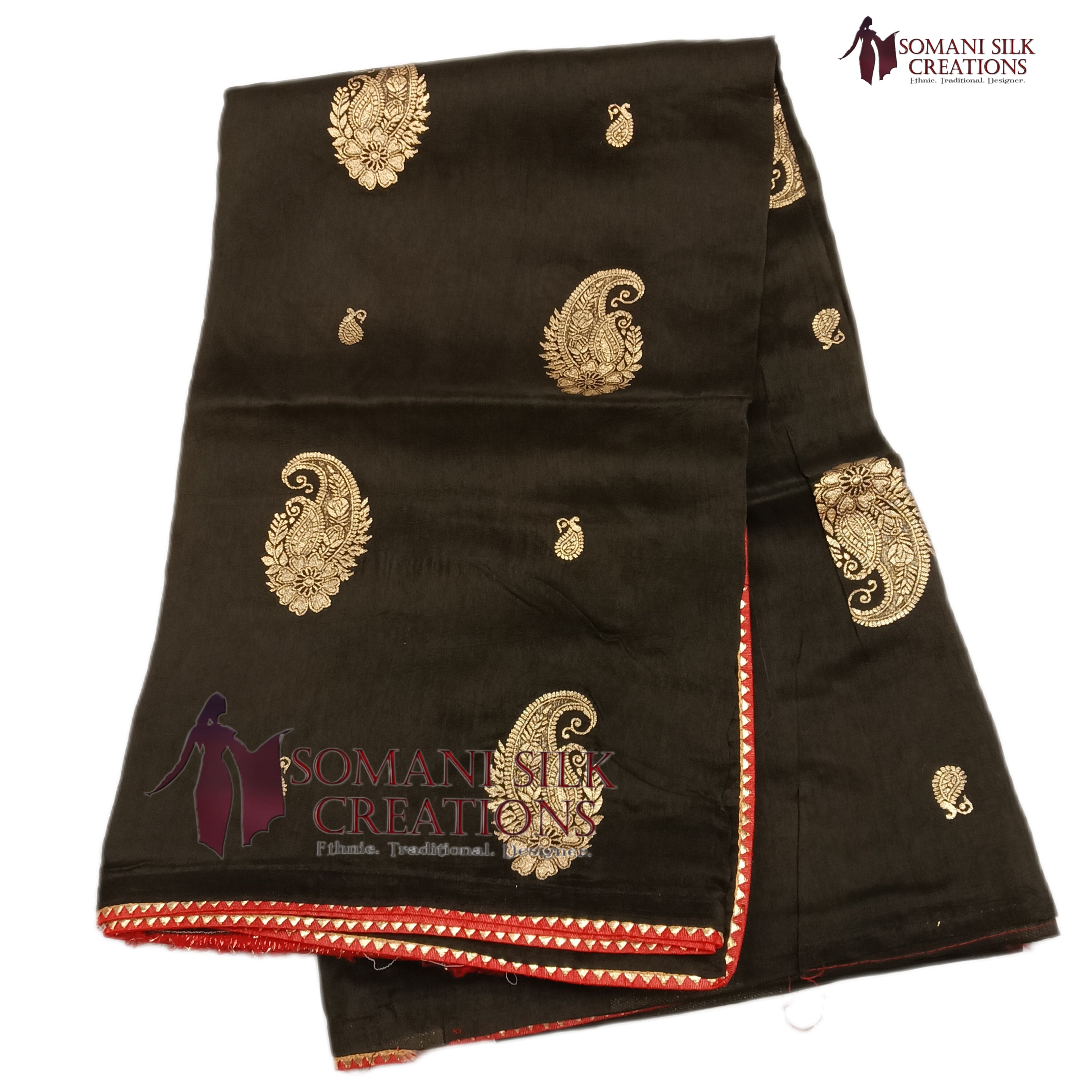 black dola silk zari buta heavy blouse saree