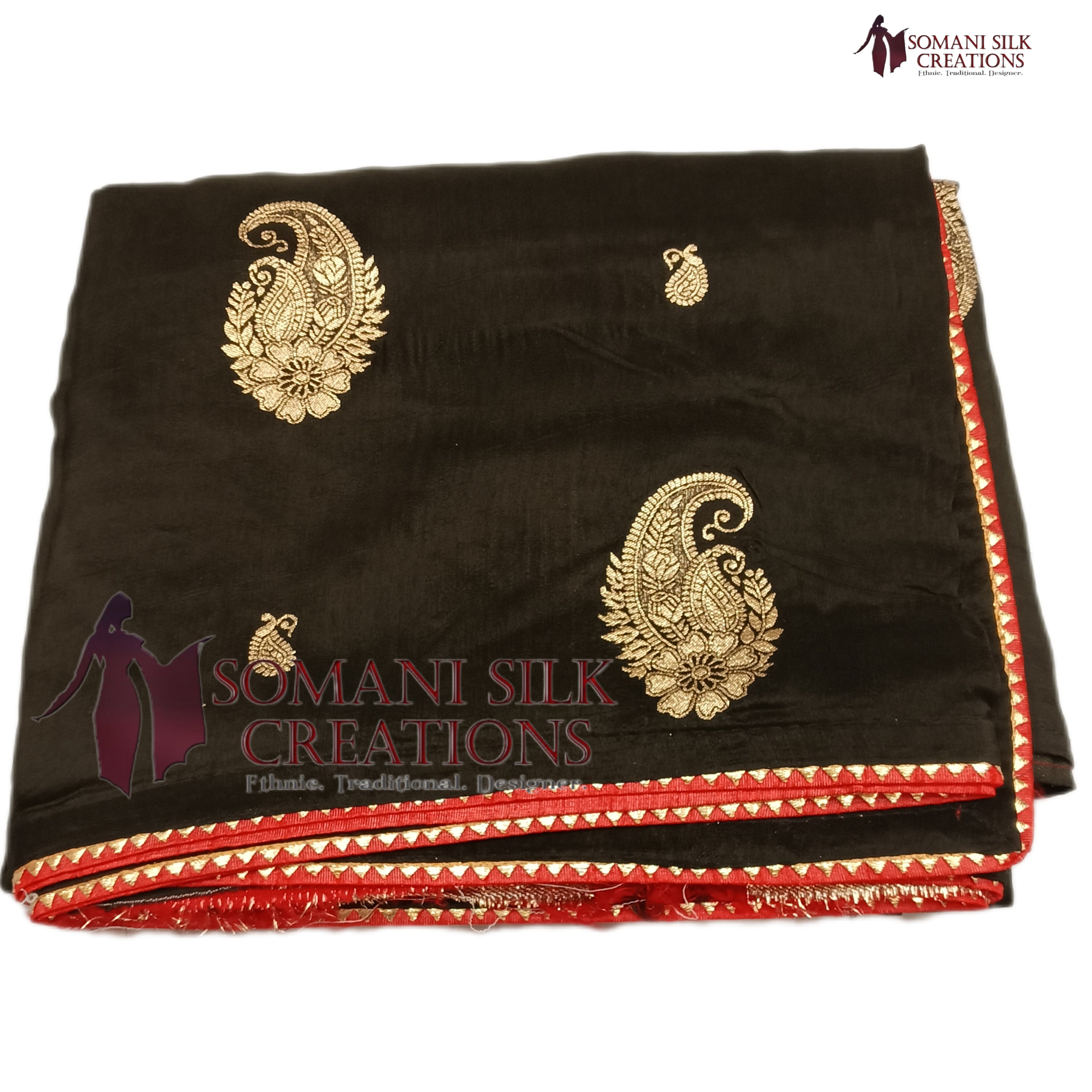 black dola silk zari buta heavy blouse saree