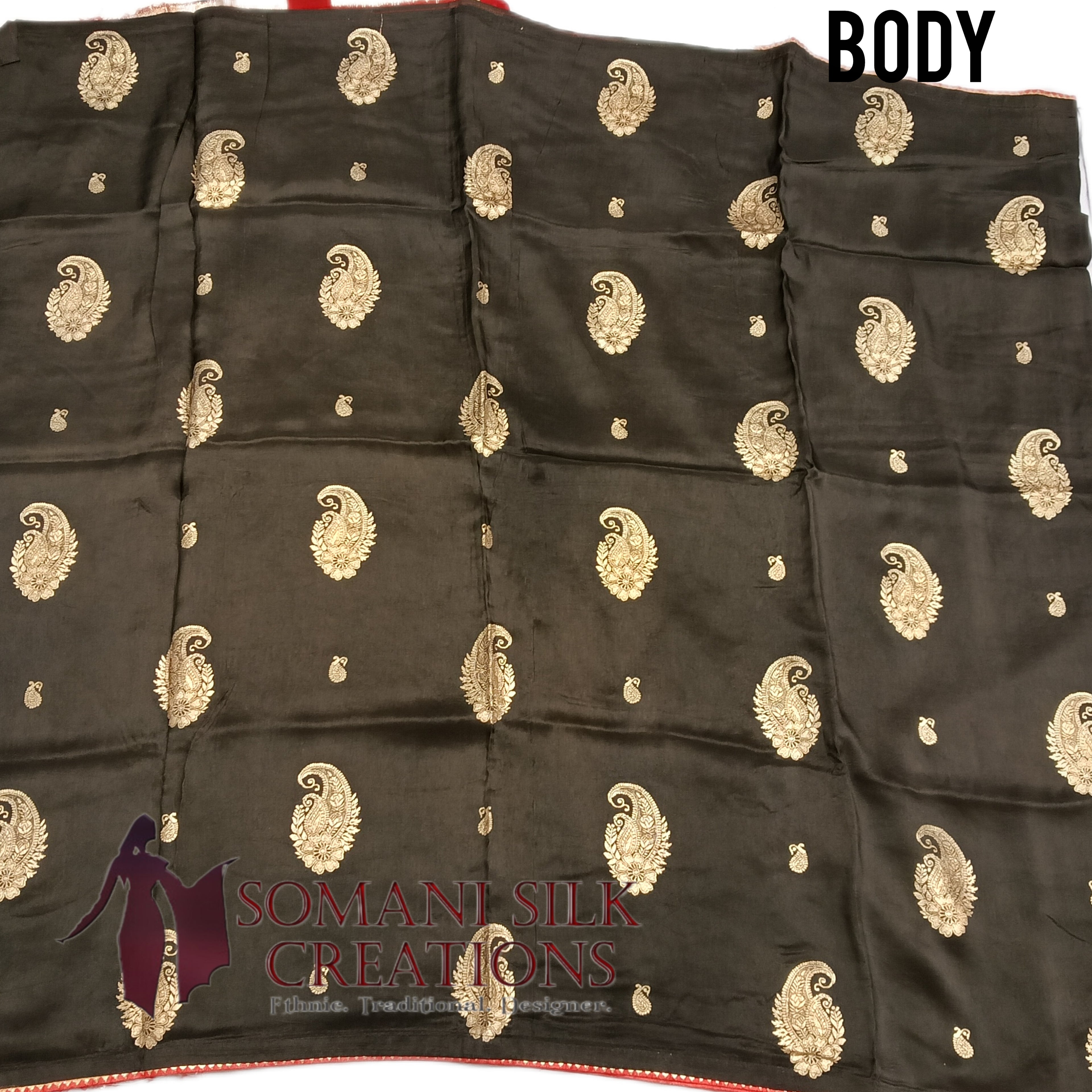 black dola silk zari buta heavy blouse saree