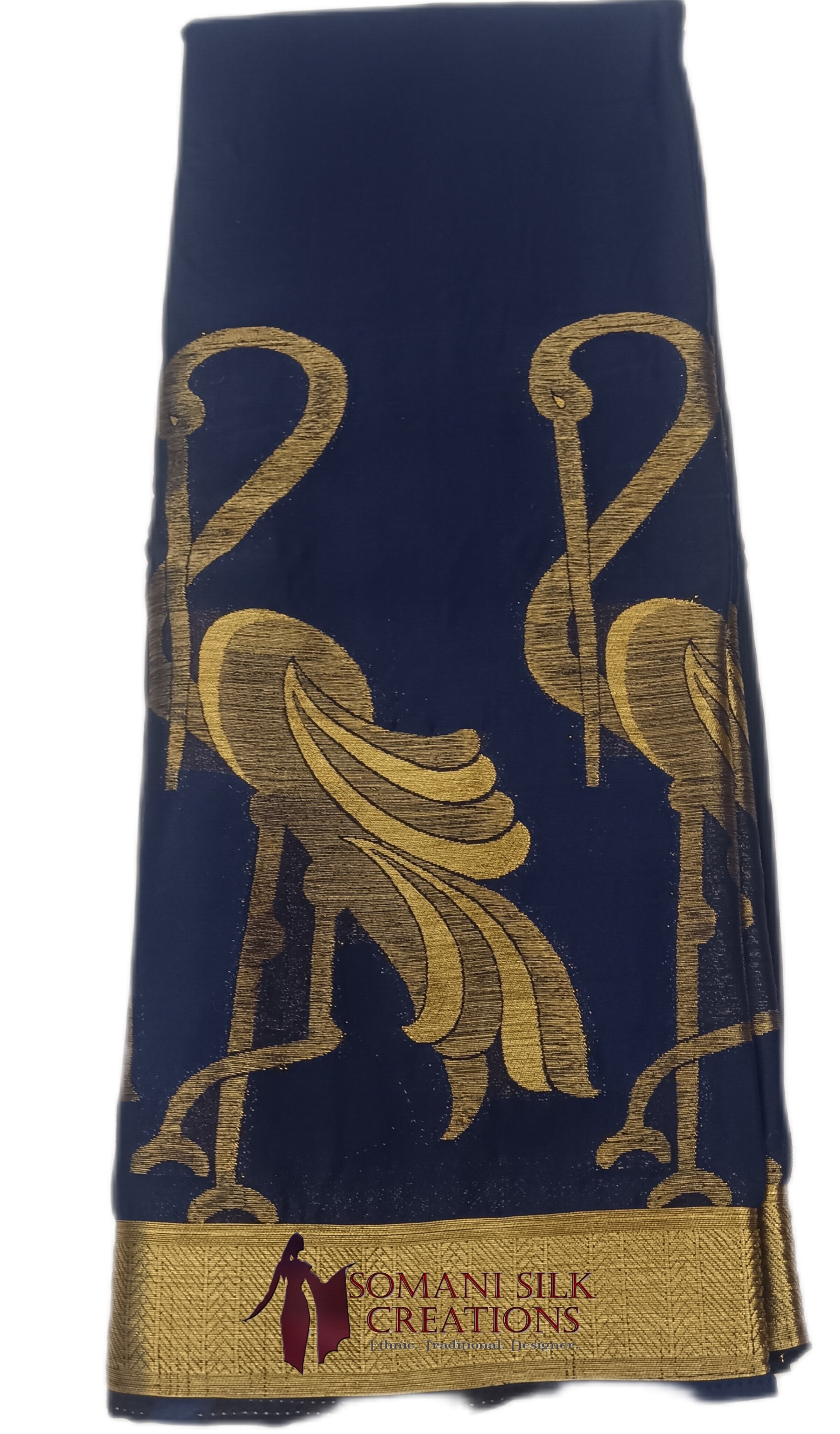 blue color pure chinon plain saree figure print