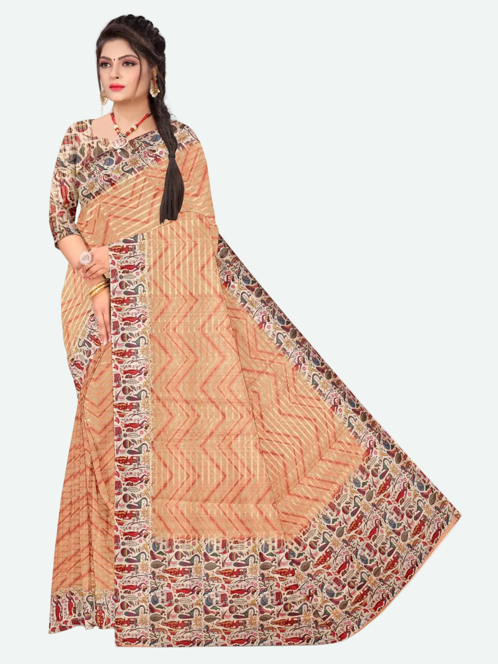 kalamkari digital print lehariya saree