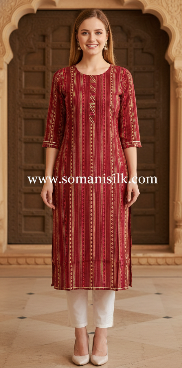muslin Cherry red colour kurti in gwalior