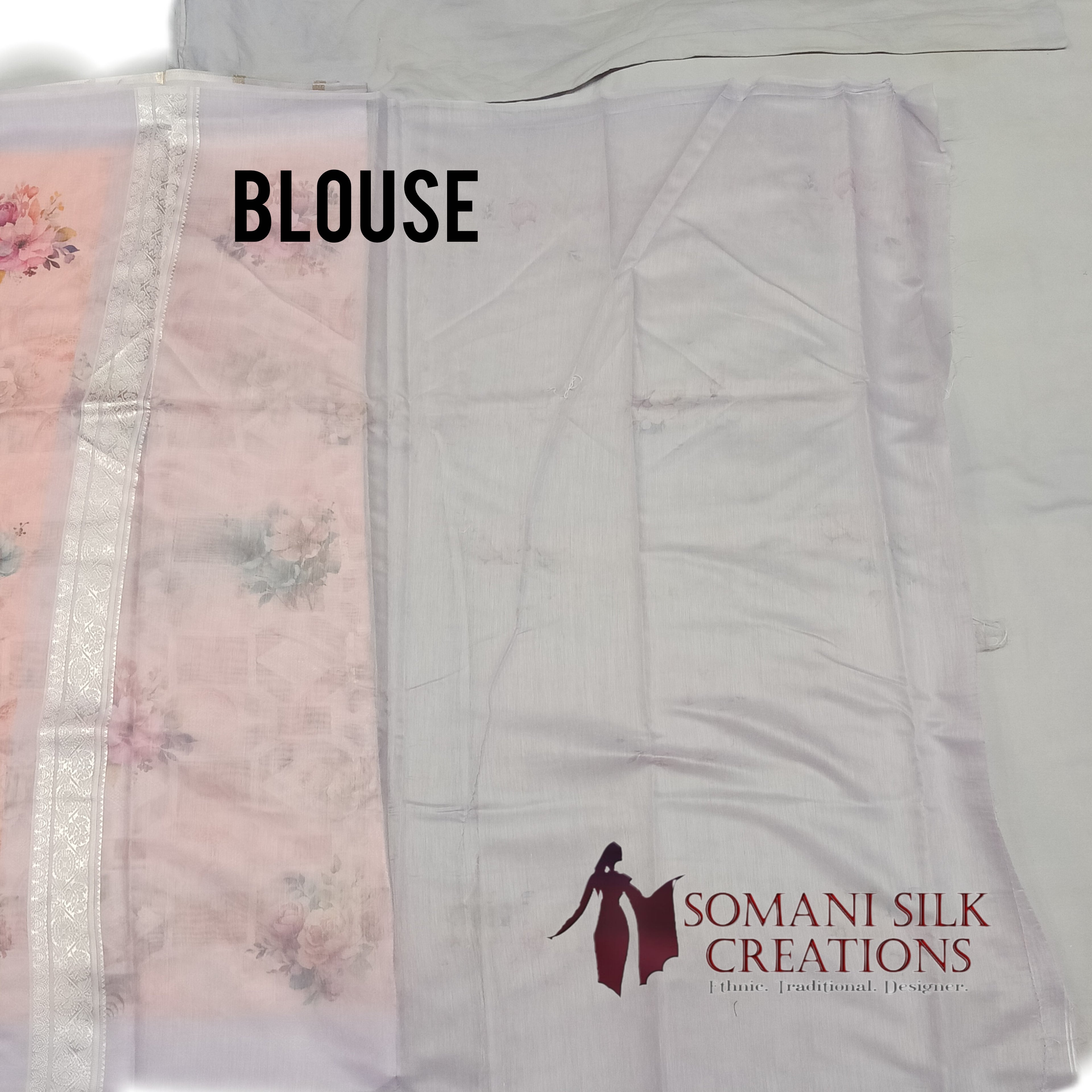 Organza art silk light color heavy pallu saree with floral print