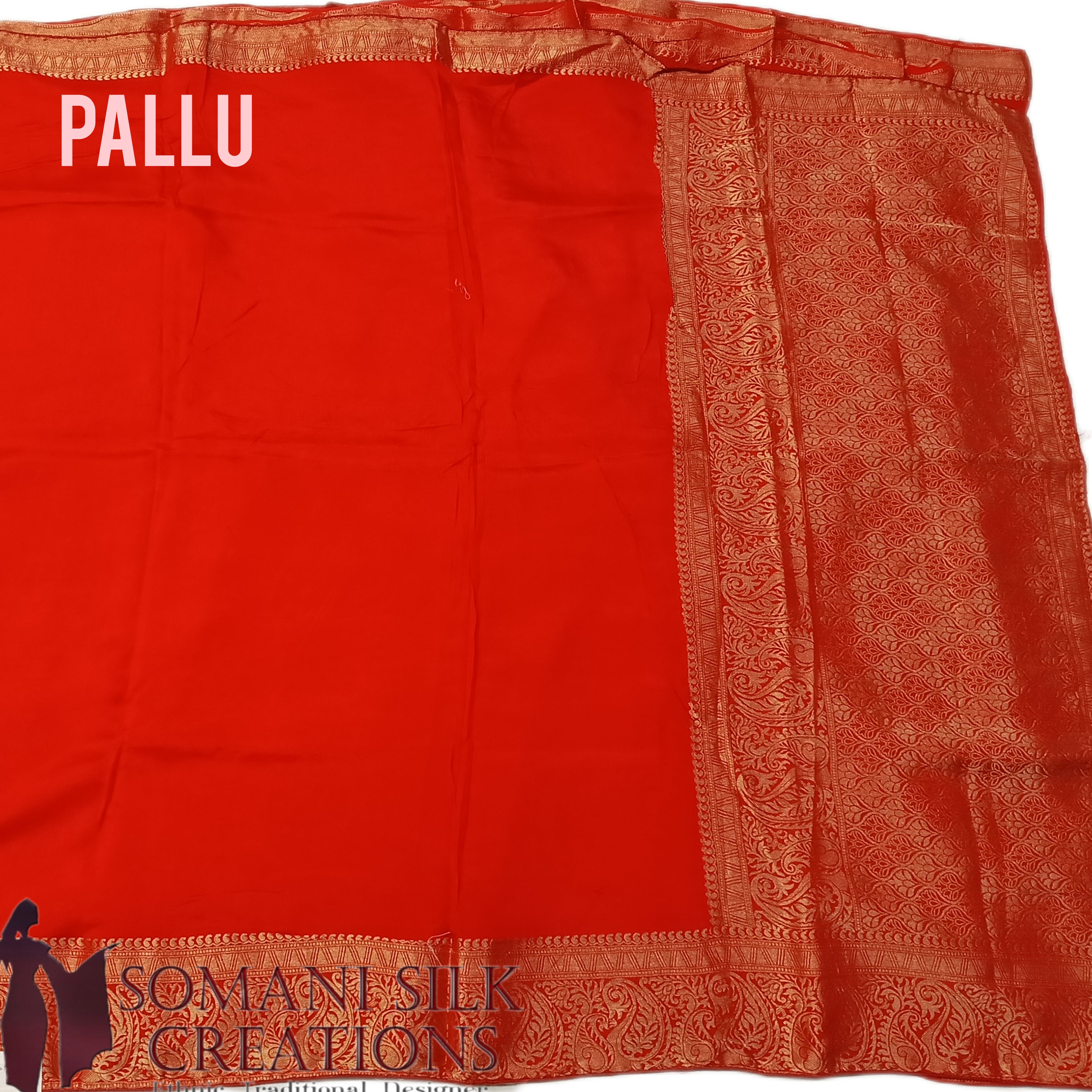 red colour plain saree with golden border dola saree