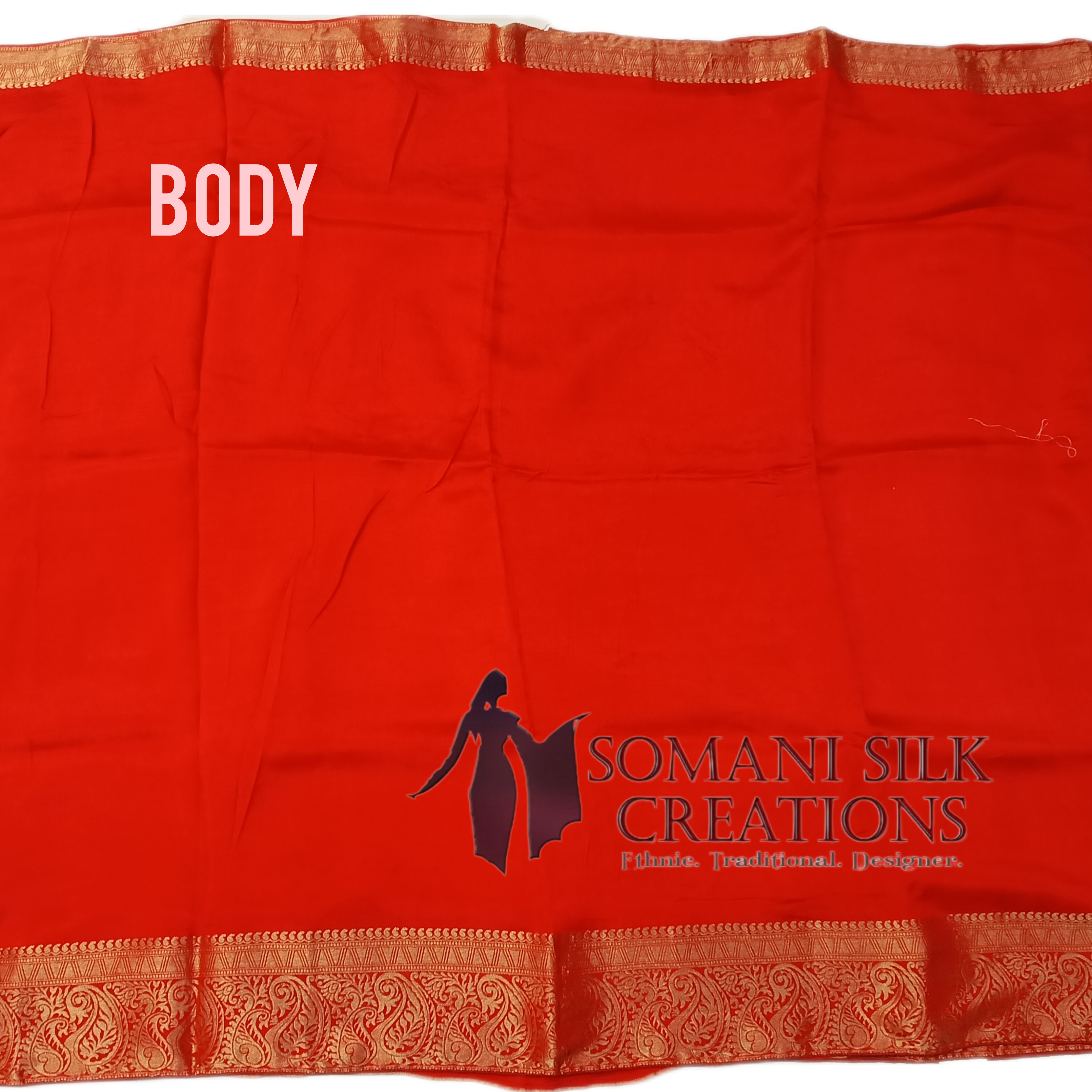 red colour plain saree with golden border dola saree