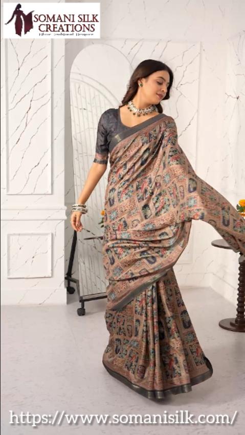 Cool Feel Art Tusser Fabric Digital Print Saree